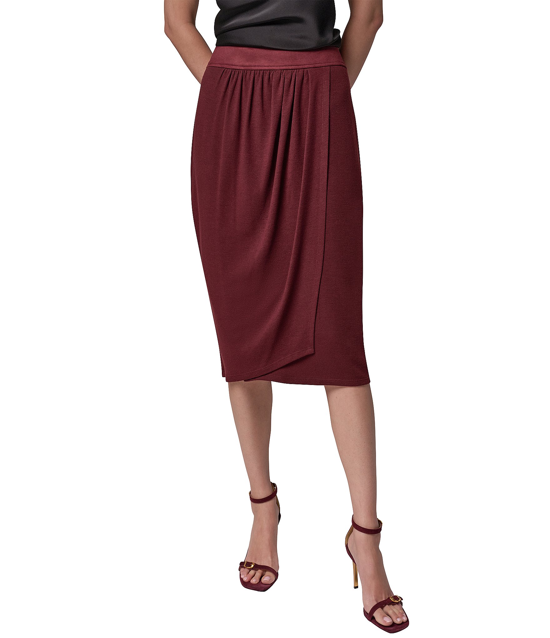 Donna Karan Twill Mix Media Below Knee Length Wrap A-Line Skirt