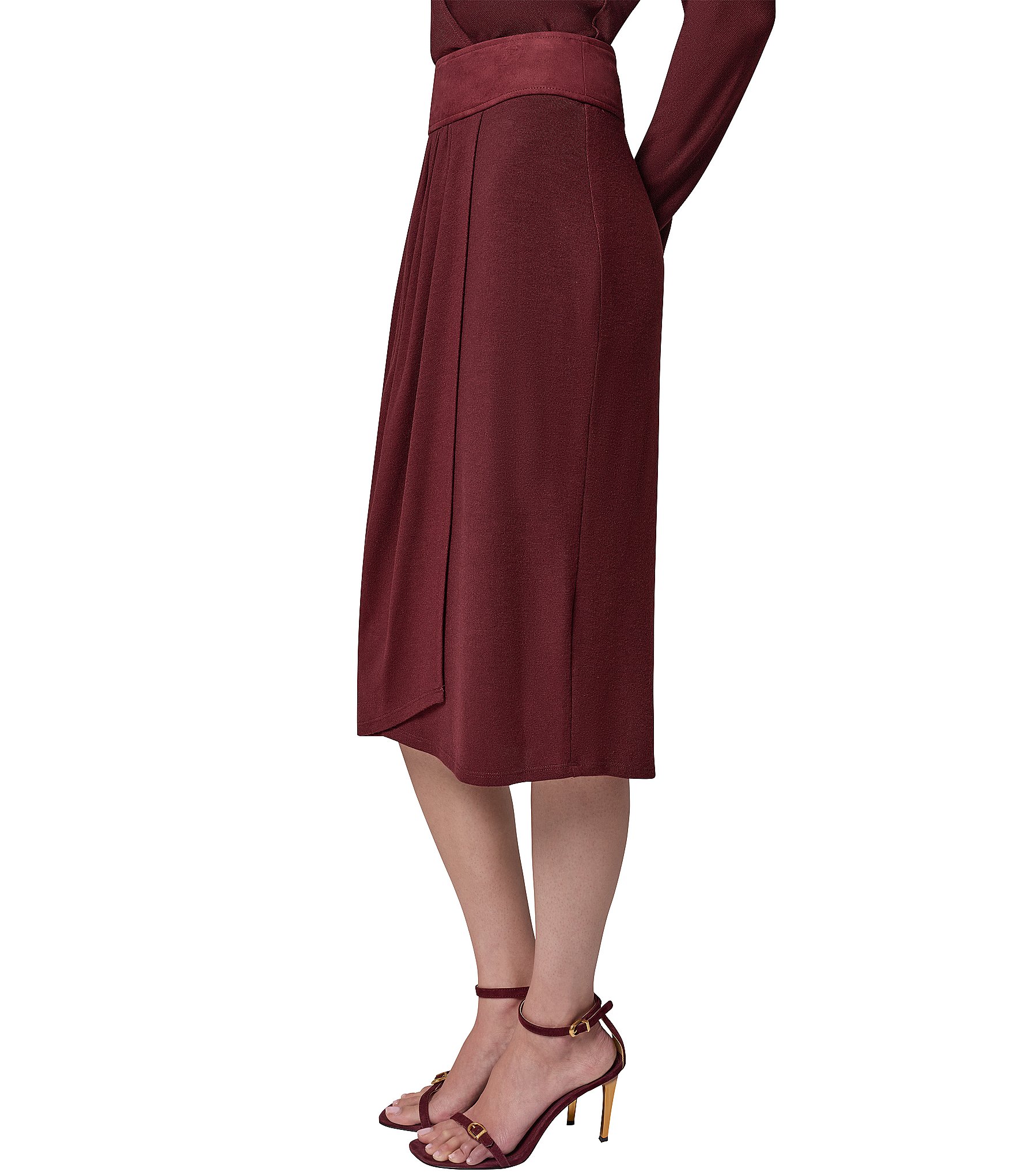 Donna Karan Twill Mix Media Below Knee Length Wrap A-Line Skirt
