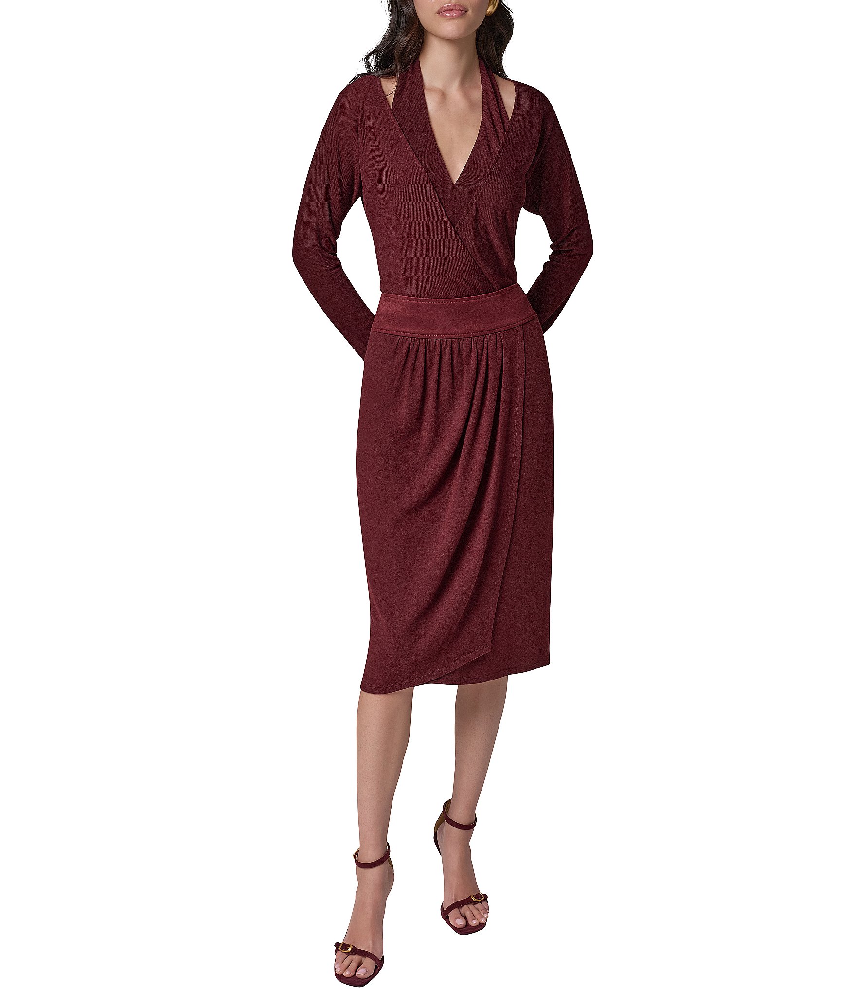 Donna Karan Twill Mix Media Below Knee Length Wrap A-Line Skirt