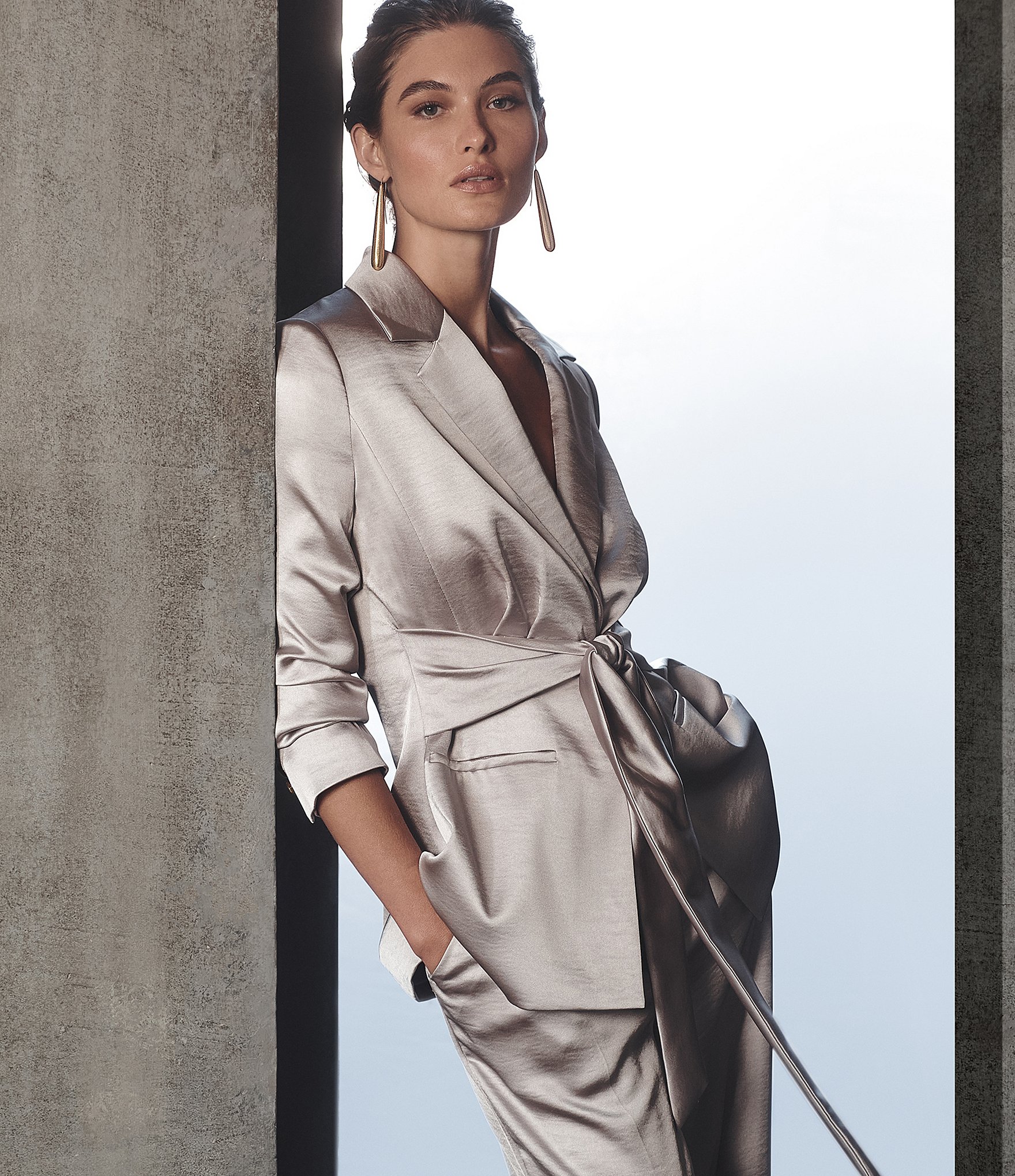 Donna Karan Vapor Charmeuse Notch Lapel Tie Waist Jacket