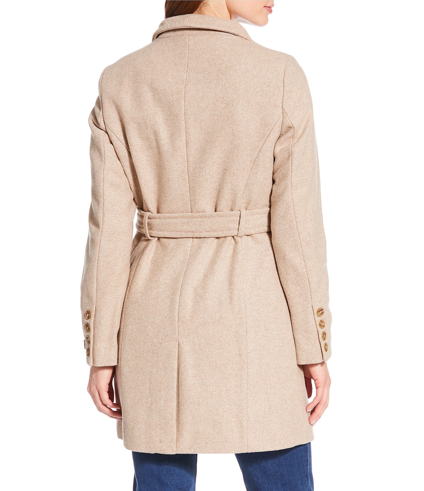 Donna Karan Wool Blend Asymmetrical Wing Collar Belted Wrap Coat