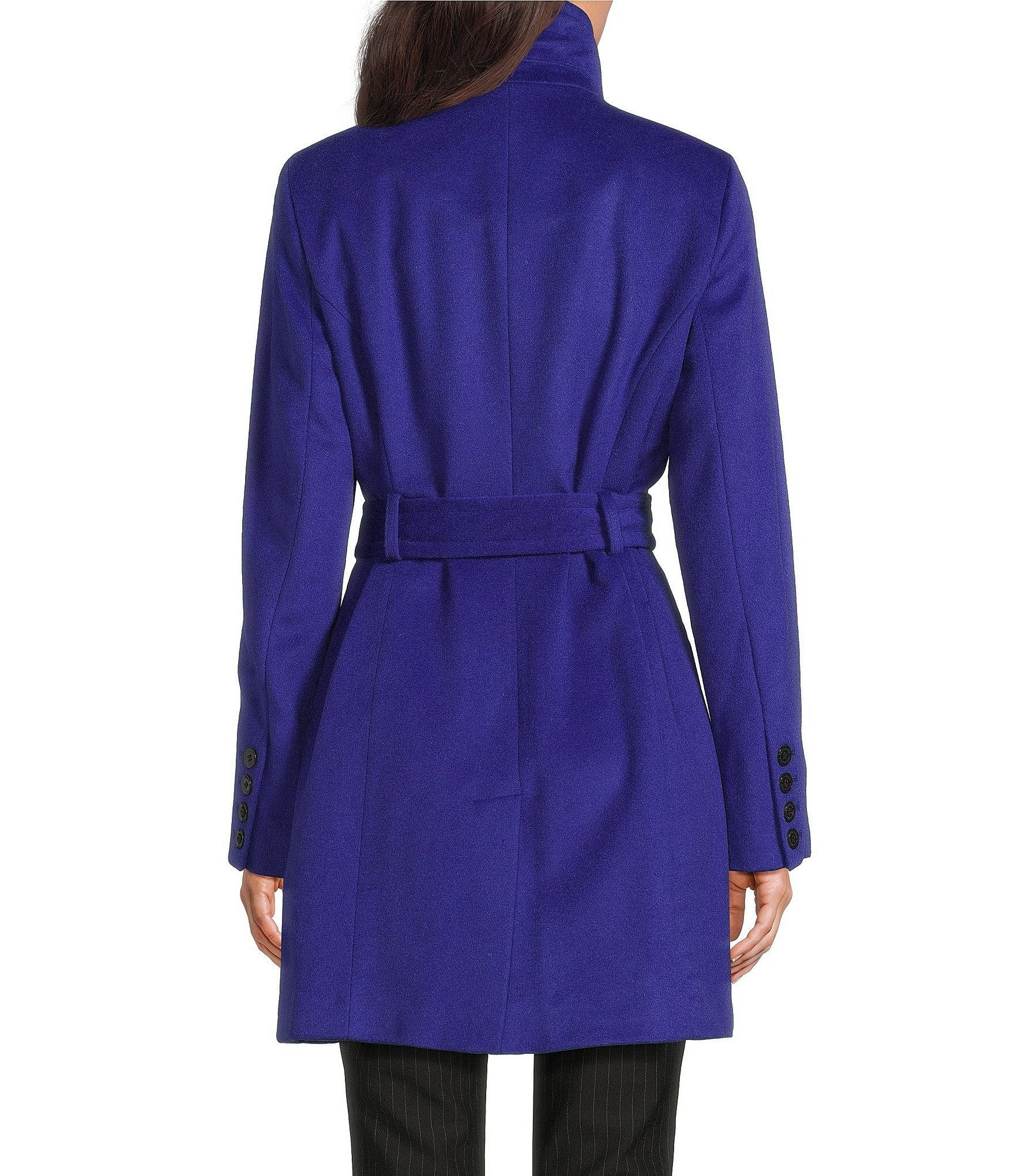 Donna Karan Wool Blend Asymmetrical Wing Collar Belted Wrap Coat