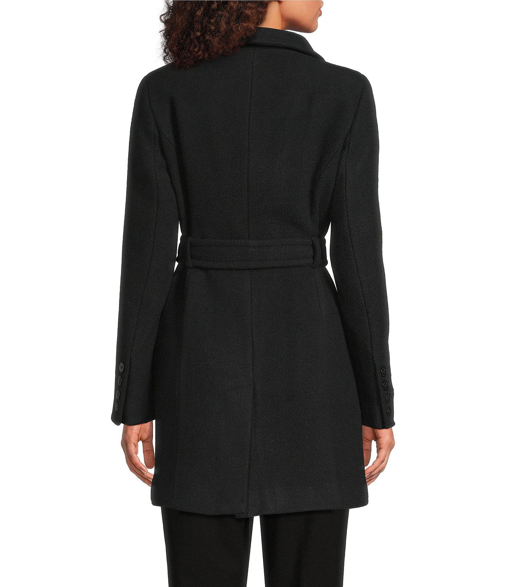 Donna Karan Wool Blend Asymmetrical Wing Collar Belted Wrap Coat