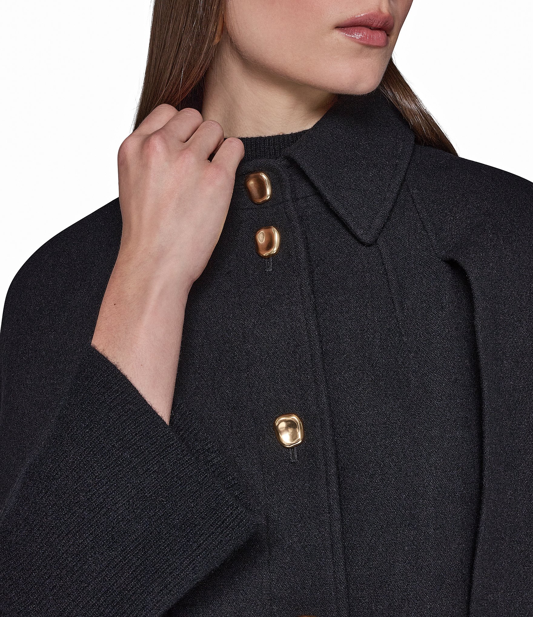 Donna Karan Wool Blend Point Collar Button Front Cape Coat