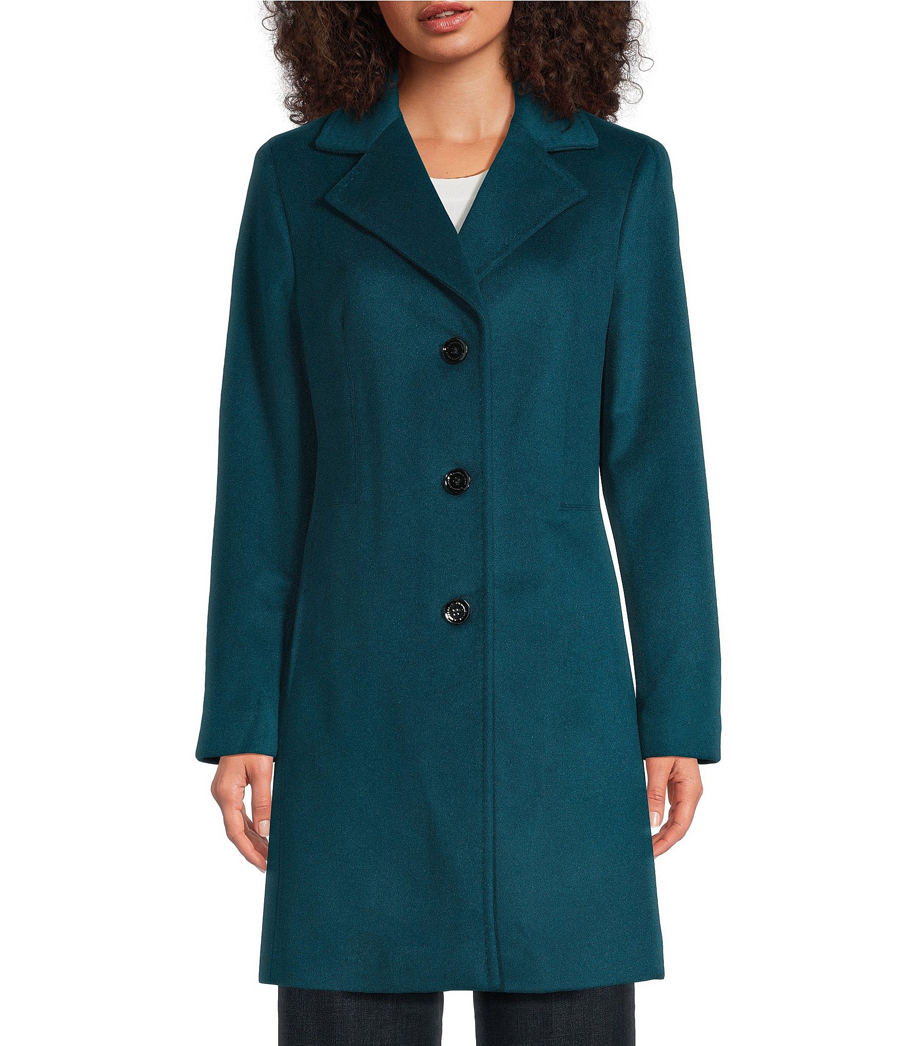 Donna Karan Wool Cashmere Blend Notch Collar Button Front Reefer Coat