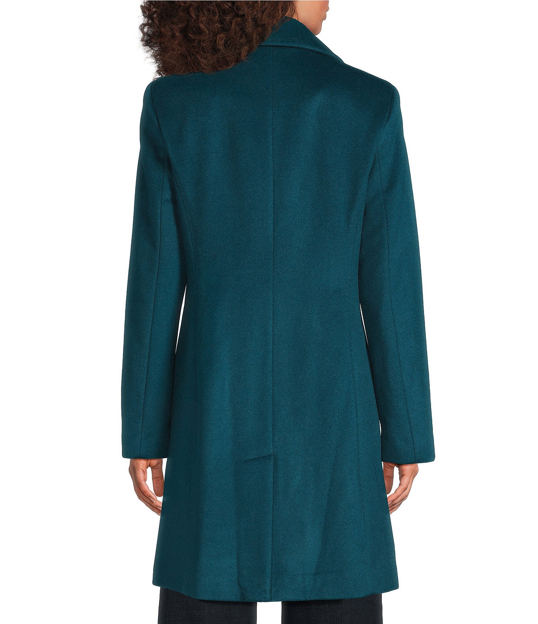 Donna Karan Wool Cashmere Blend Notch Collar Button Front Reefer Coat