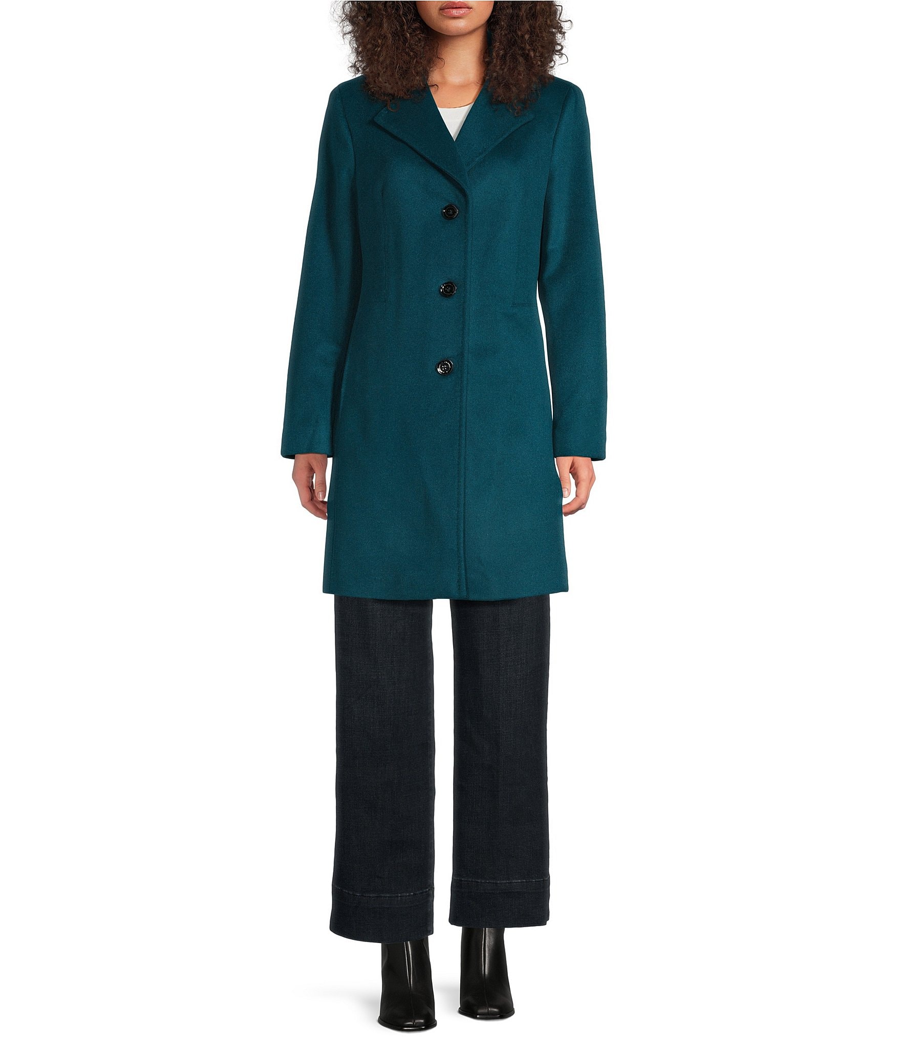 Donna Karan Wool Cashmere Blend Notch Collar Button Front Reefer Coat
