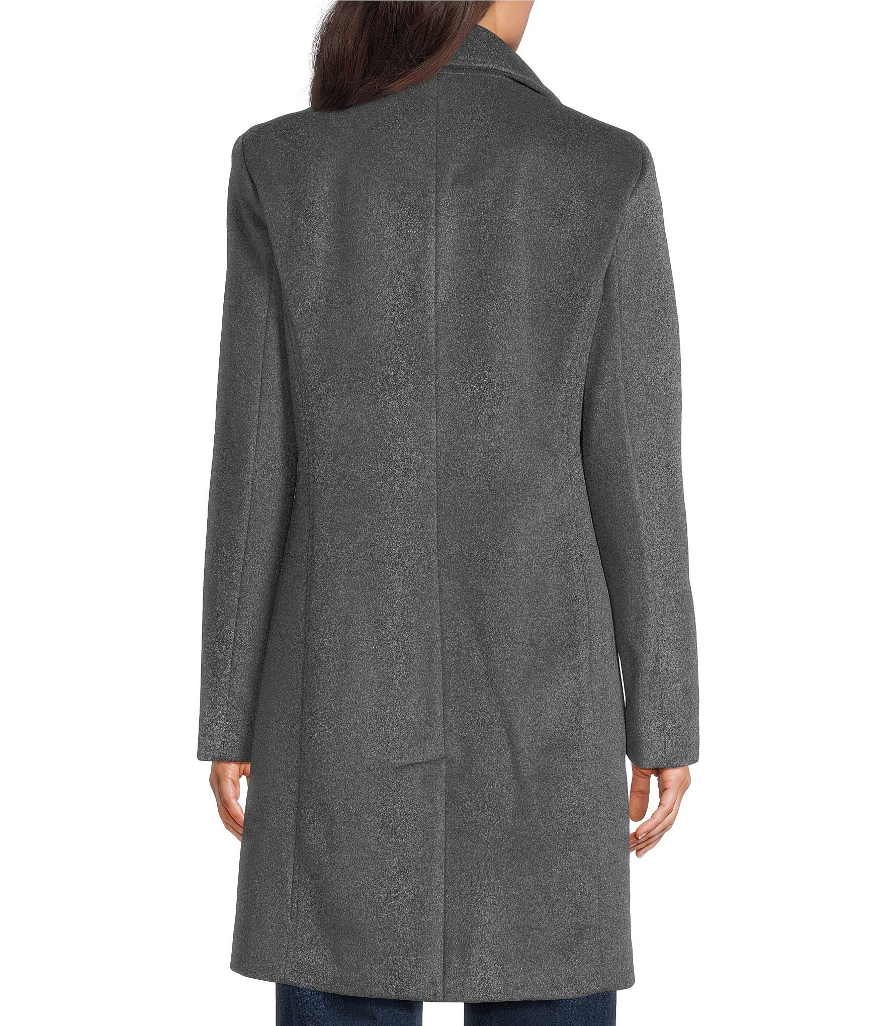Donna Karan Wool Cashmere Blend Notch Collar Button Front Reefer Coat