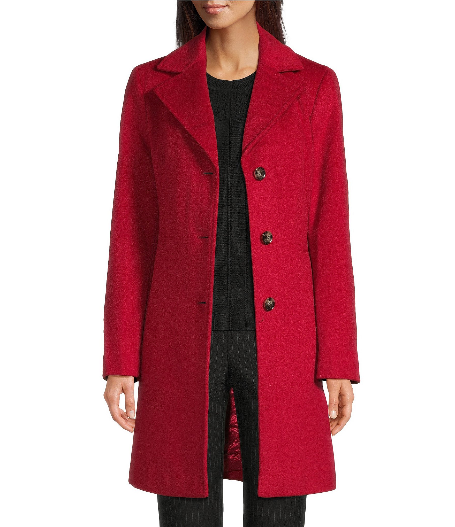 Donna Karan Wool Cashmere Blend Notch Collar Button Front Reefer Coat