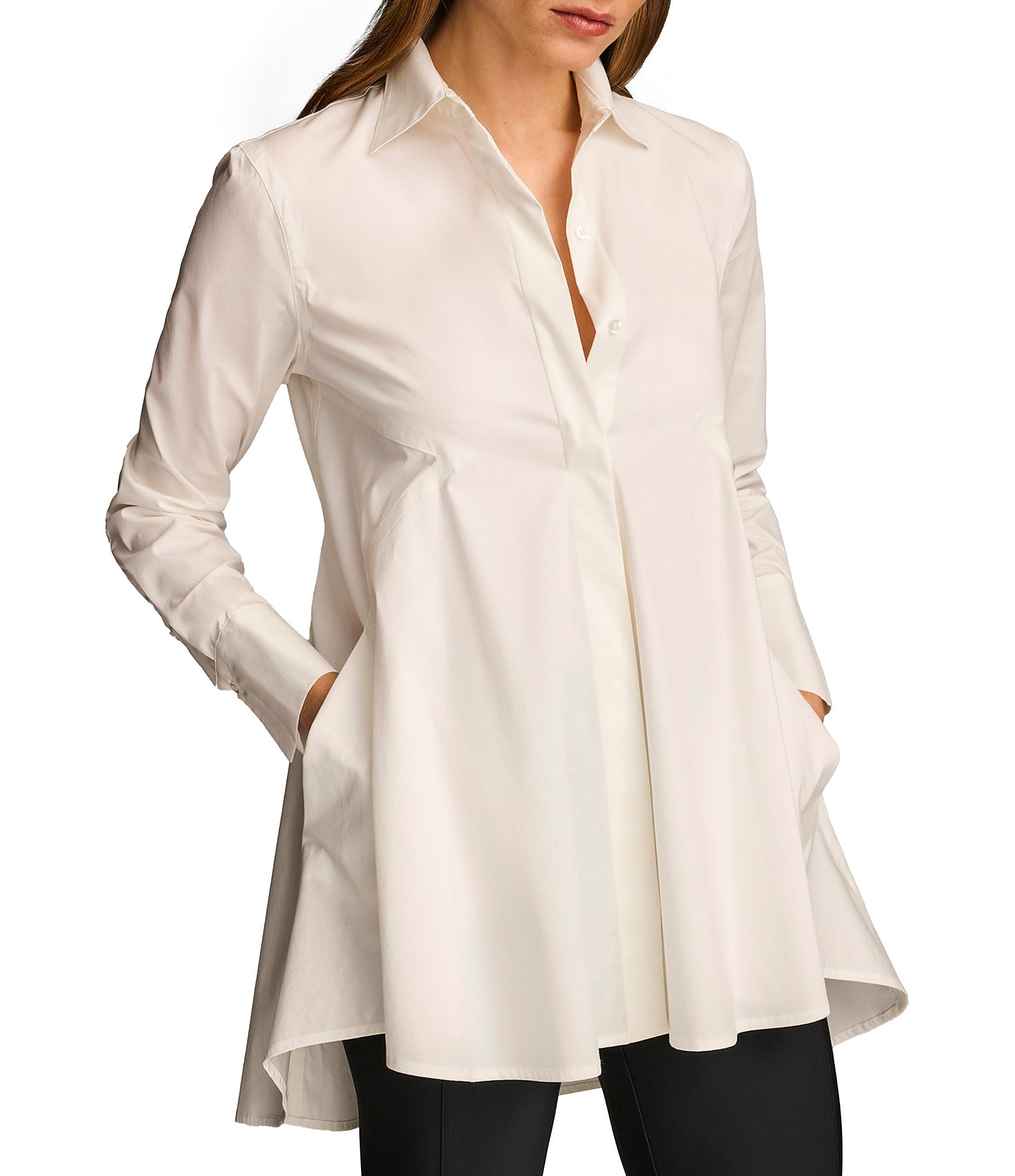 Long Sleeve Tunic Blouse with Shirt Collar