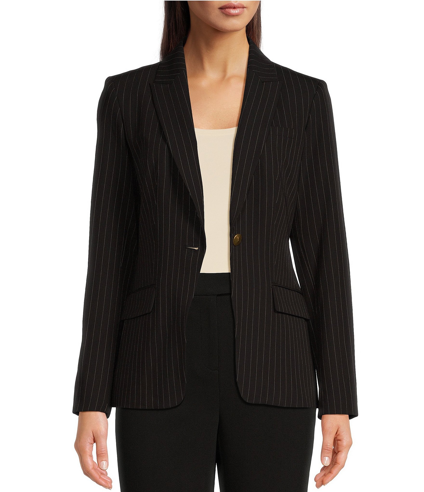 Donna Karan Woven Peak Lapel Long Sleeve Button Front Jacket | Dillard's