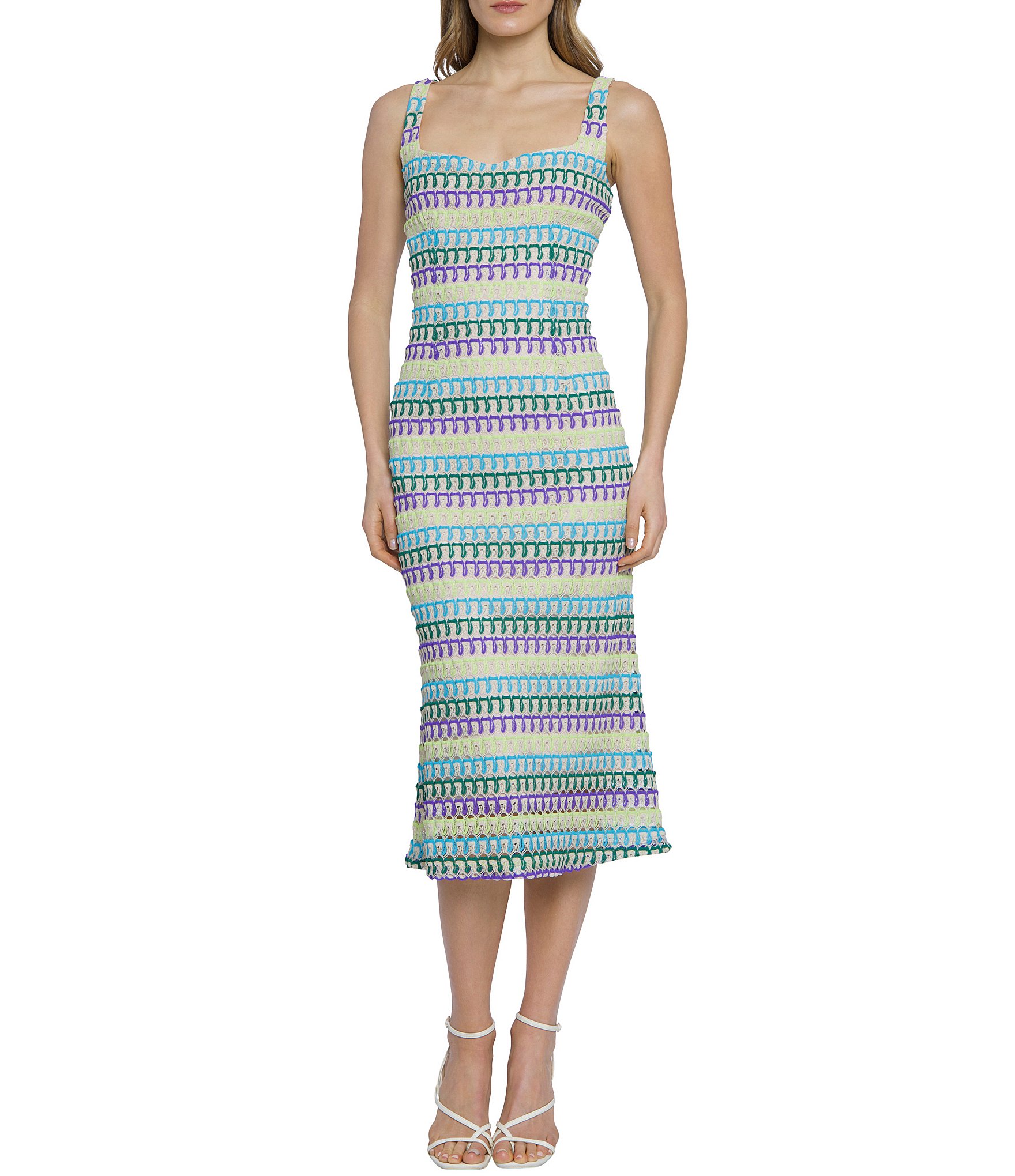 Donna Morgan Crochet Stripe Sweetheart Neck Sleeveless Midi Dress ...