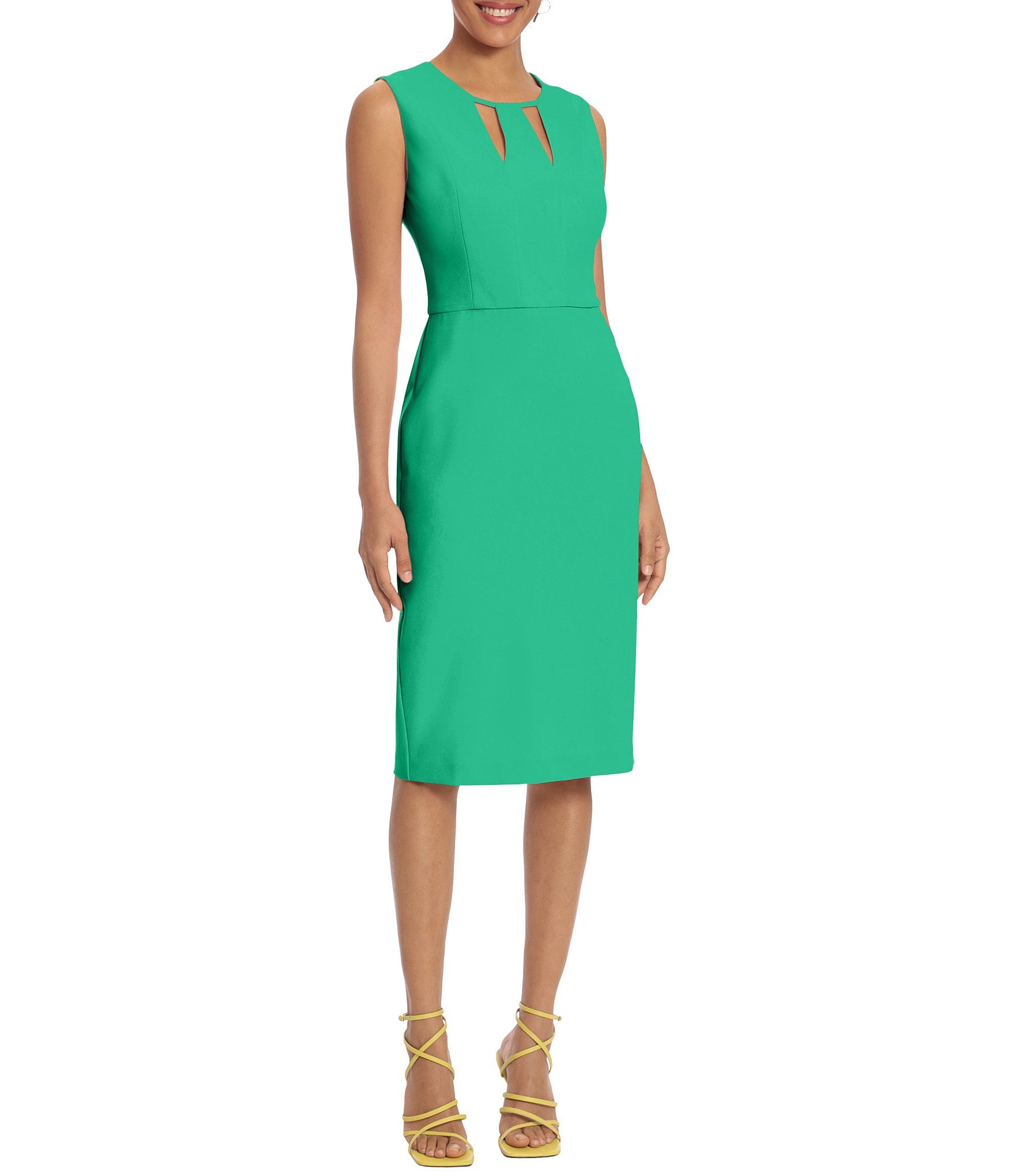 Donna Morgan Cut Out Crew Neck Sleeveless Stretch Crepe Sheath Dress