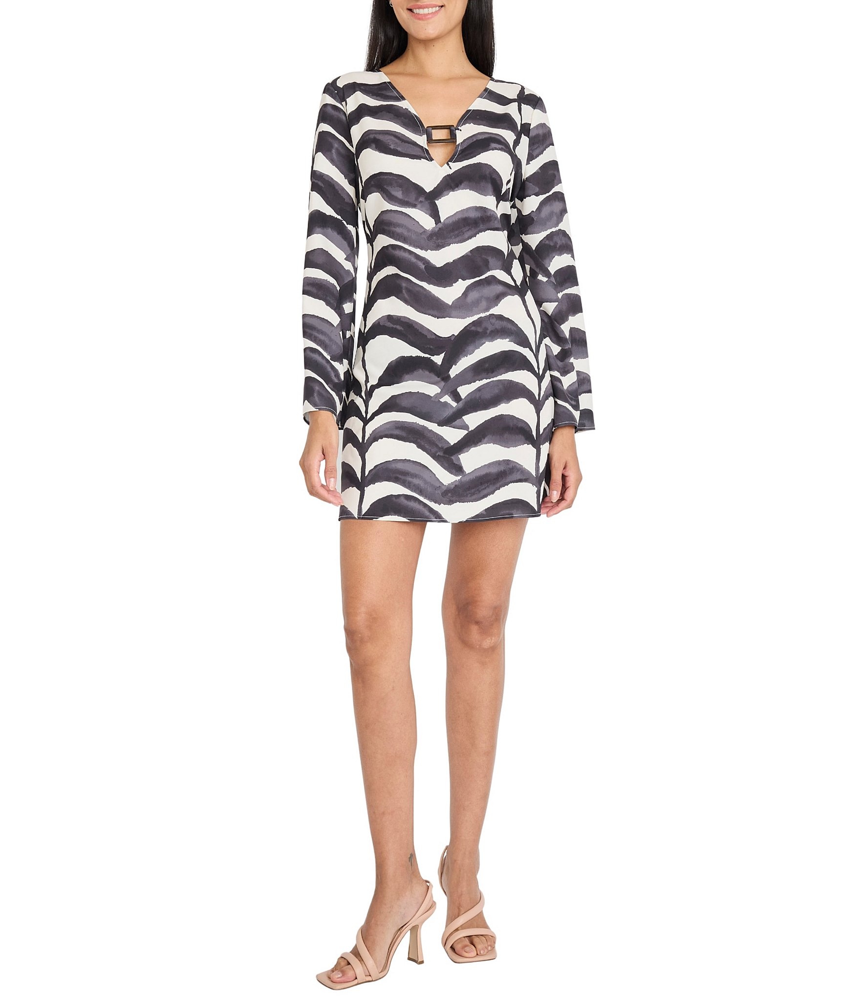 cream dress with black shoes Ribbed Trim Turtleneck Sweater Dress - Betsey's Boutique Shop