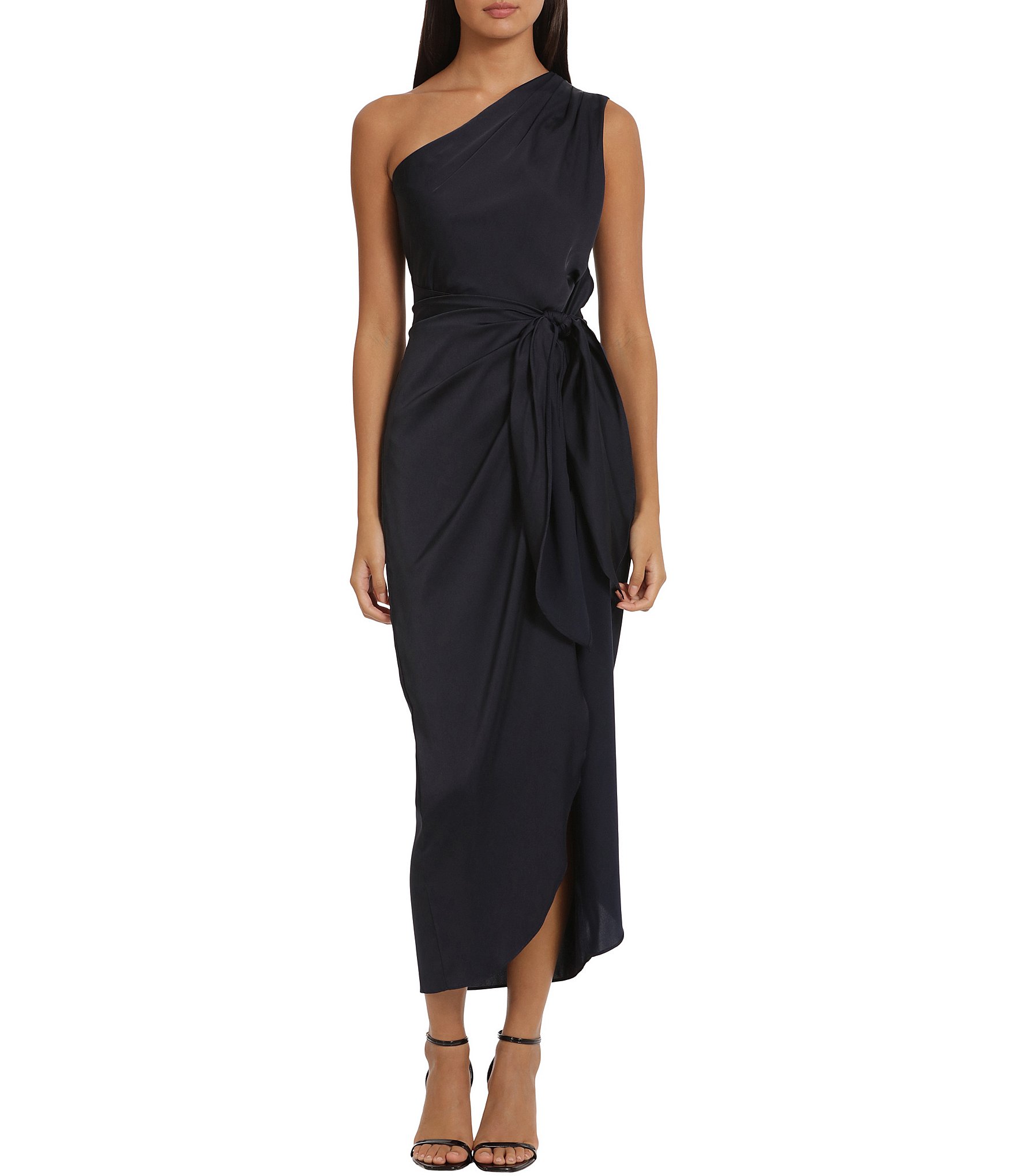 Donna Morgan One Shoulder Tie Waist Draped Skirt Dress | Dillard's