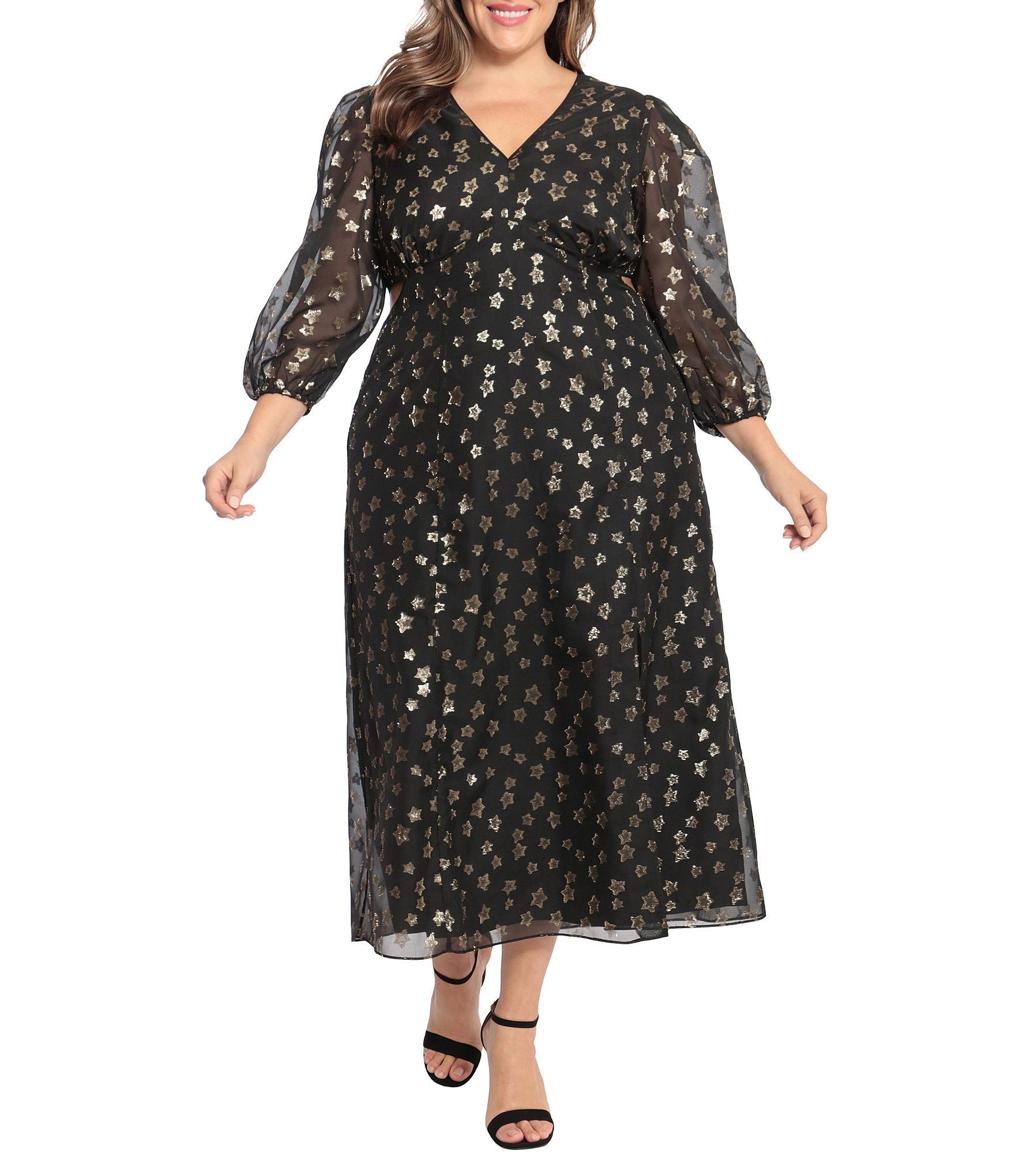 Donna Morgan Plus Size Long Sleeve V-Neck A-Line Dress | Dillard's