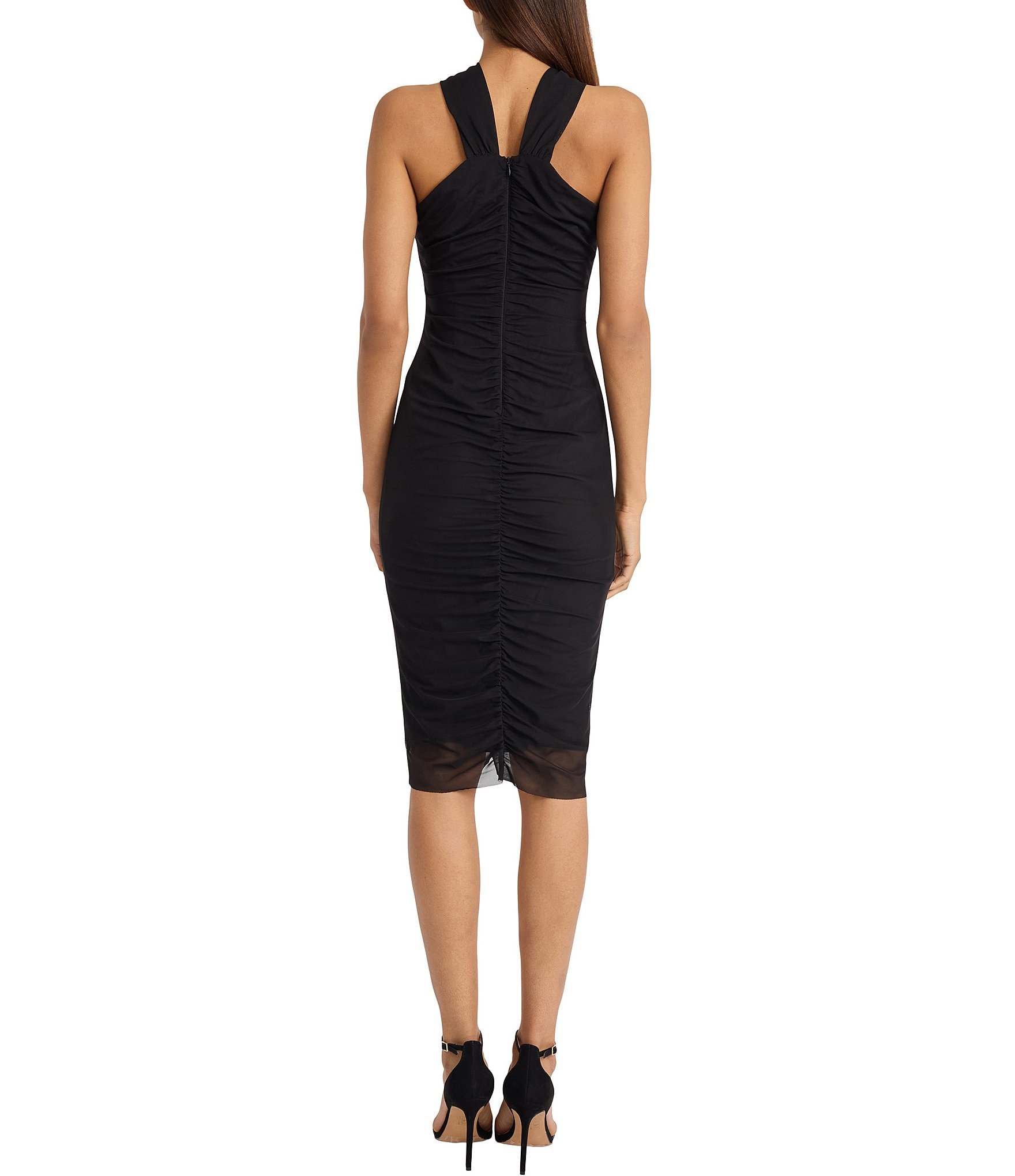 Donna Morgan Power Mesh Halter Neck Sleeveless Ruched Bodycon Dress