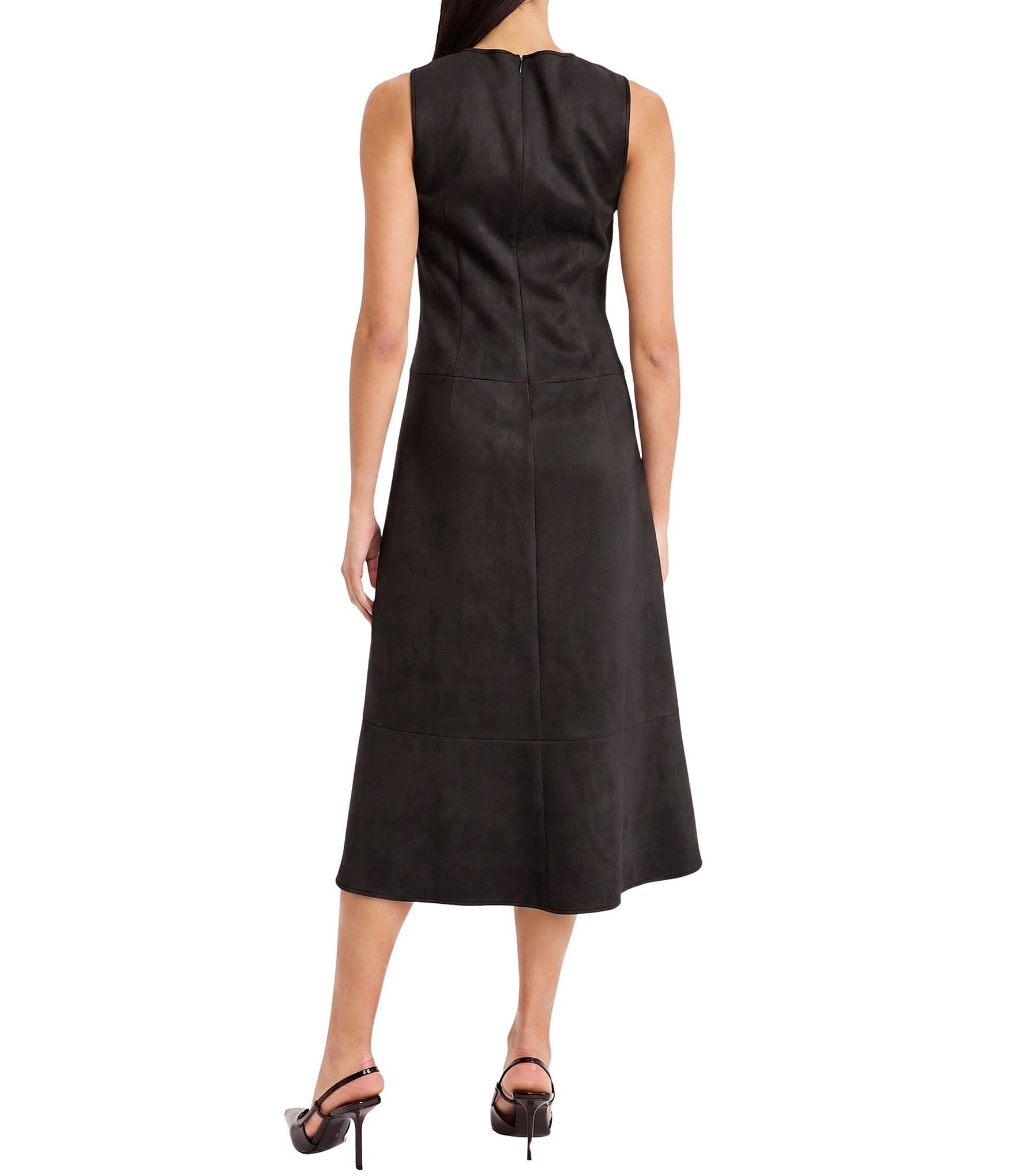 Donna Morgan Suede Crew Neck Sleeveless Midi Dress