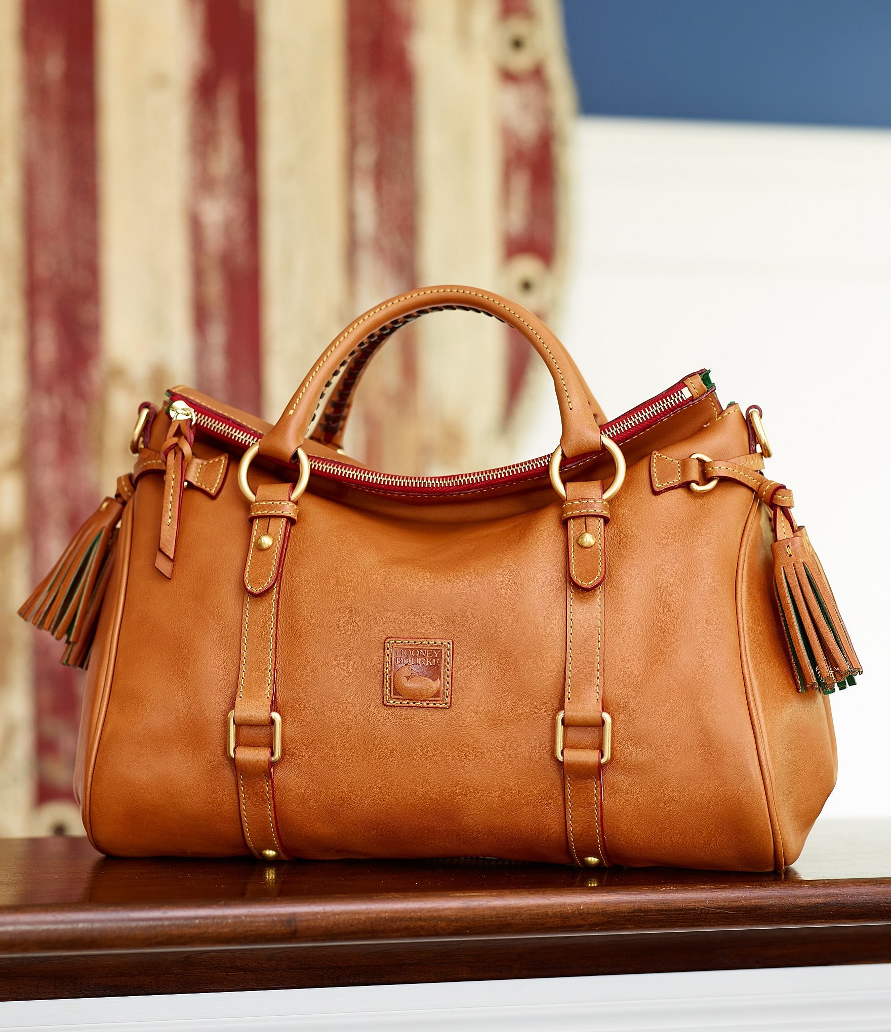 Dooney & Bourke Florentine Leather Tasseled Satchel Bag