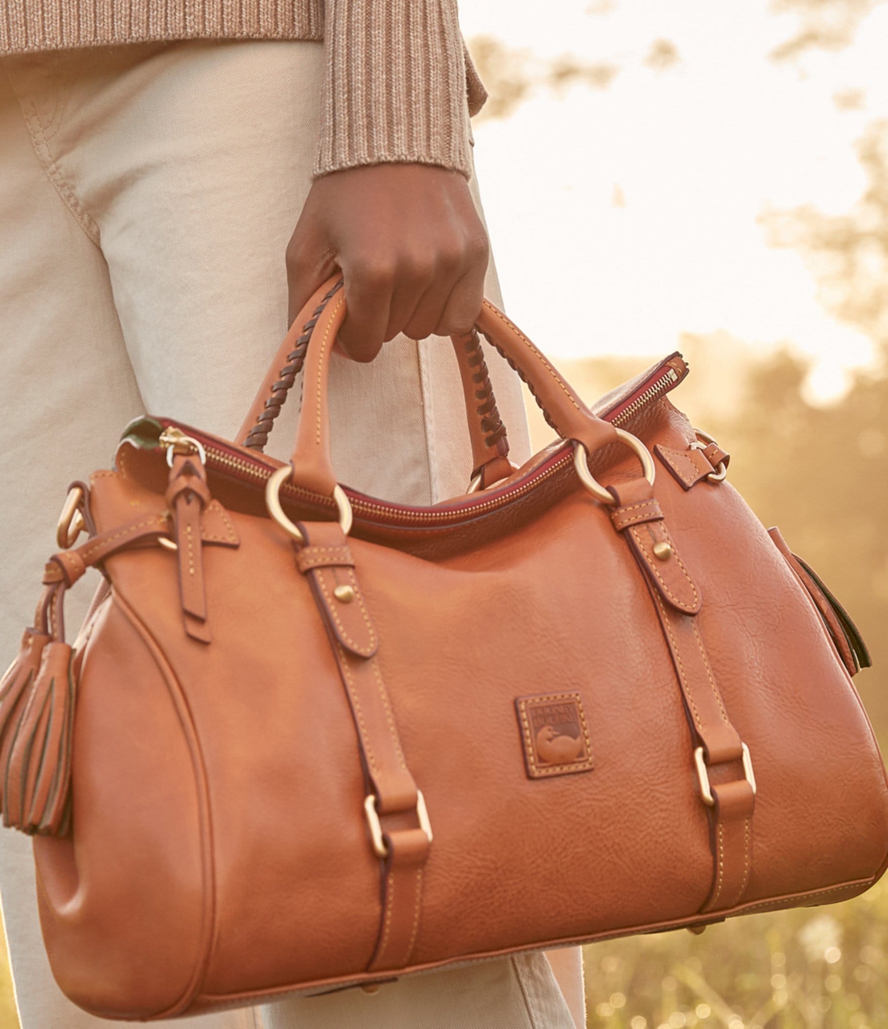 Dooney & Bourke Florentine Leather Tasseled Satchel Bag