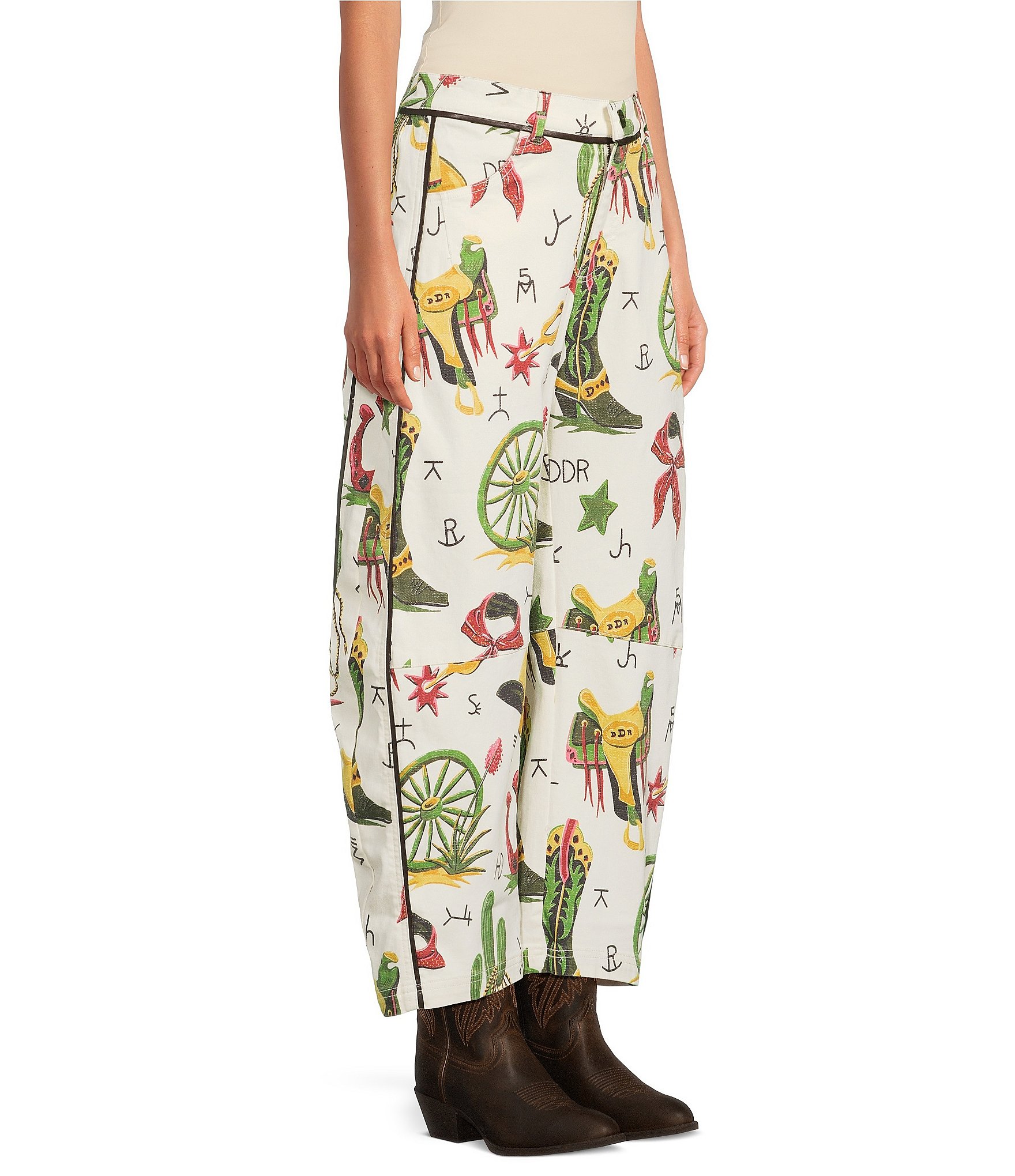 Double D Ranch Atomic Ranch Printed Wide Leg Cropped Jeans