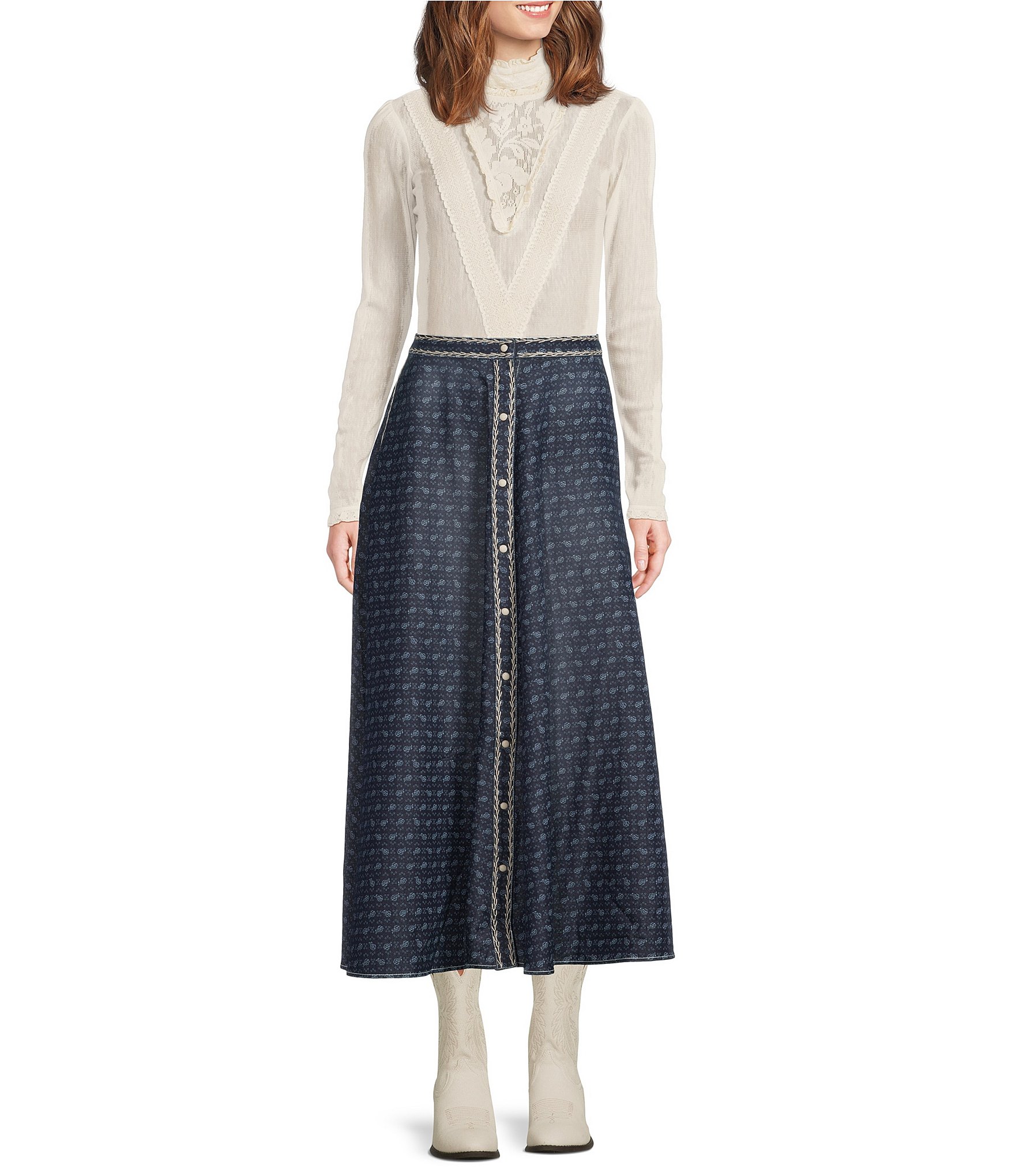 Double D Ranch Cloth Coordinating Denim Midi A-Line Skirt