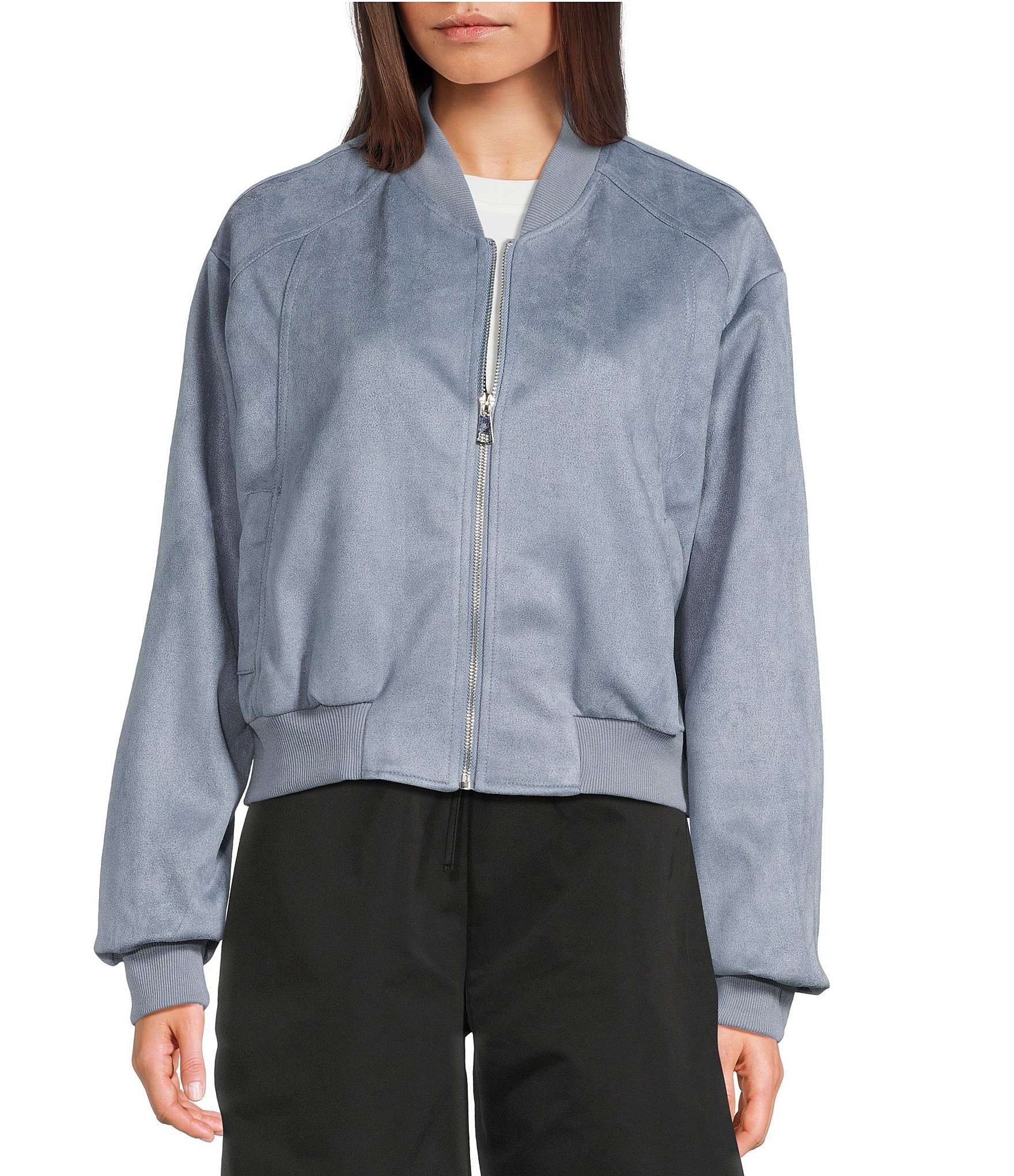 Double Zero Suede Collared Full Zip Bomber Jacket