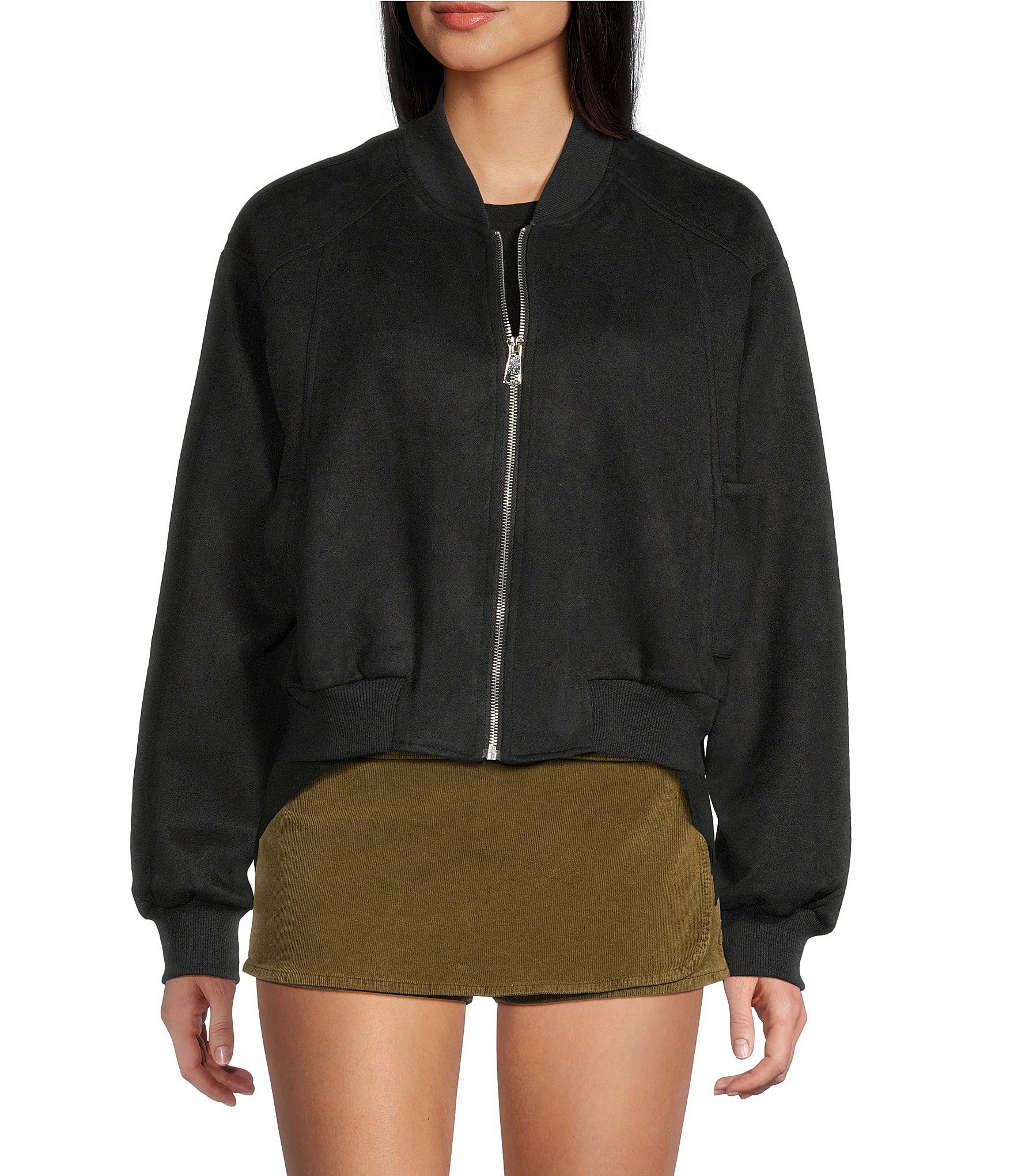 Double Zero Suede Collared Full Zip Bomber Jacket