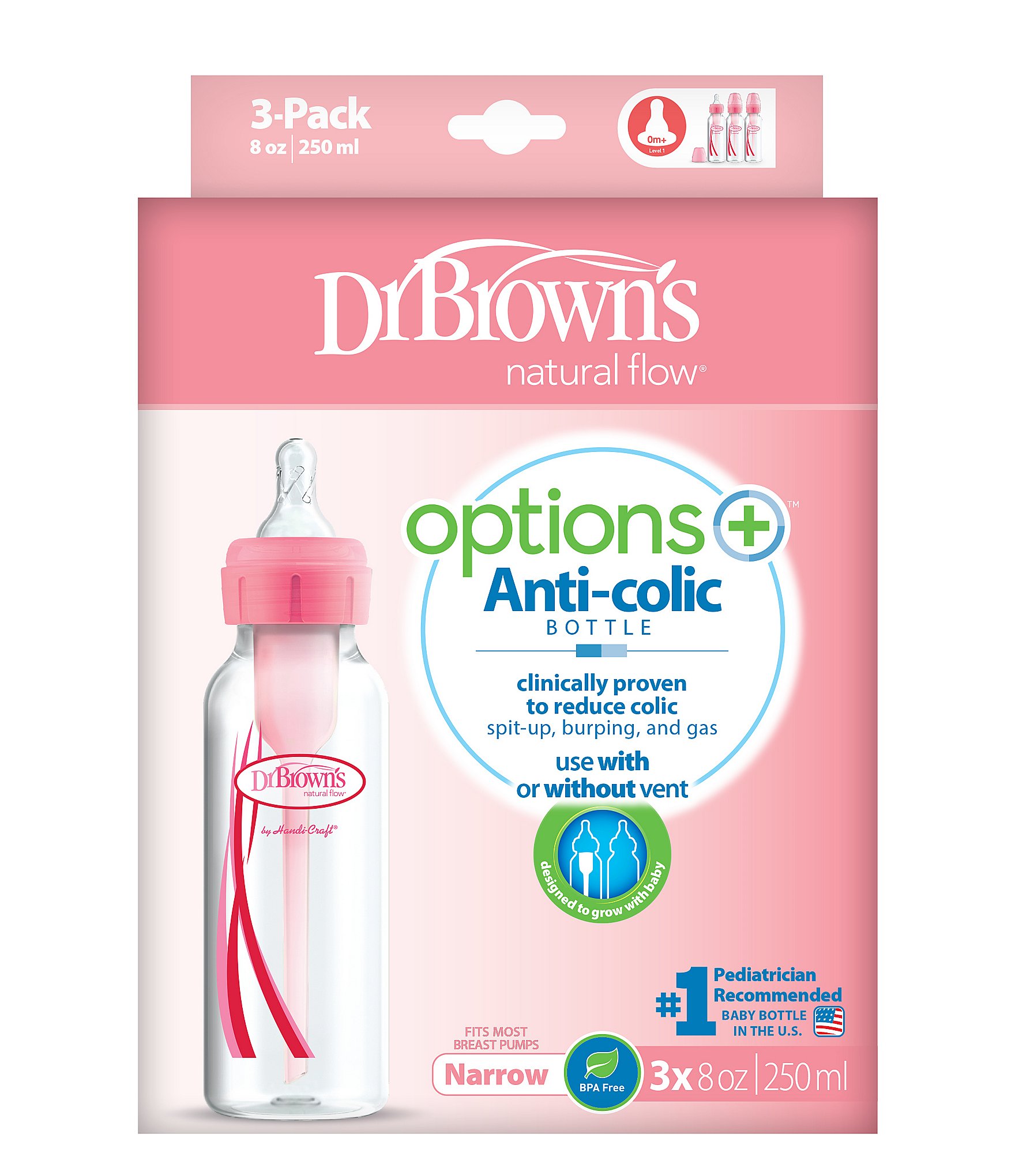 Dr. Brown's Options+ Anti-Colic Narrow 8oz Baby Bottle 3-Pack