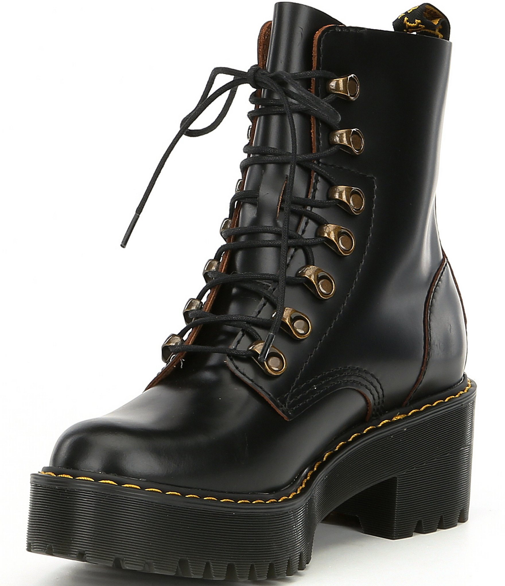 Dr. Martens Leona Smooth Leather Chunky Lug Sole Platform Heel Combat Boots