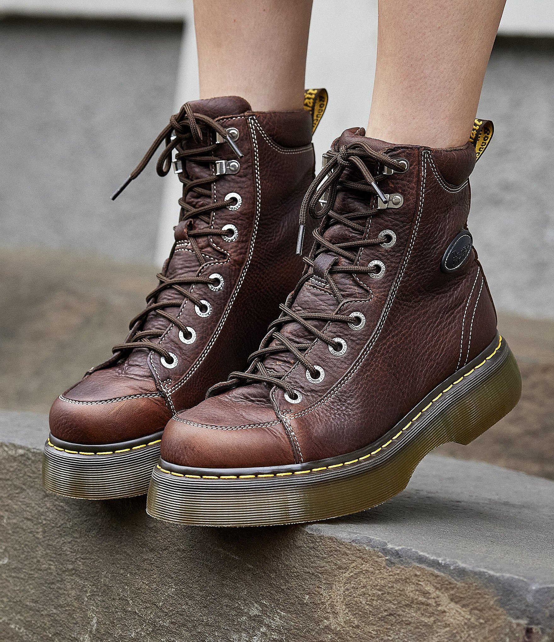 Dr. Martens Women's Buzz 8i Grizzly Leather Platform Combat Boots