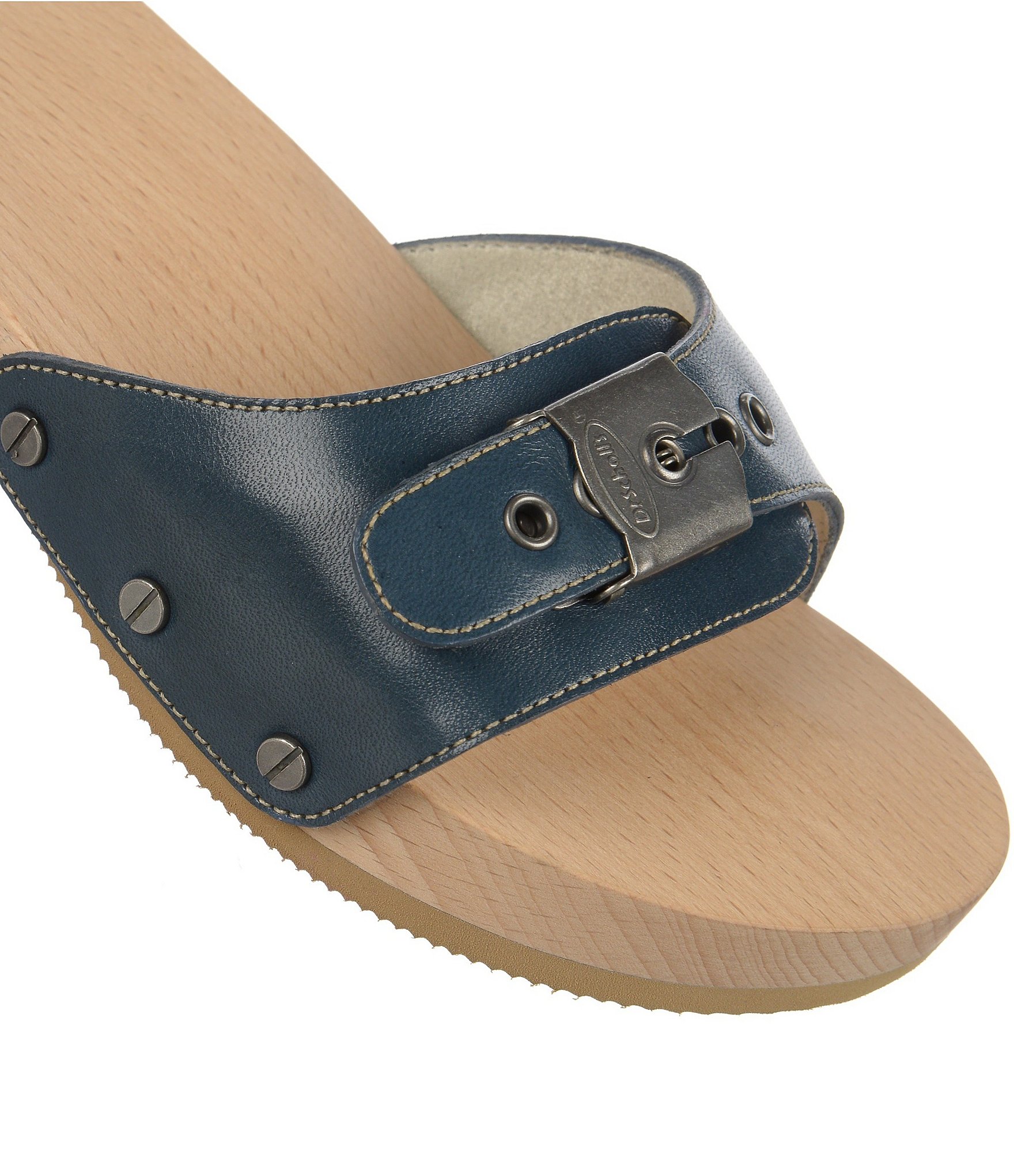 Dr. Scholl's Original Leather Buckle Hardware Platform Slide Sandals