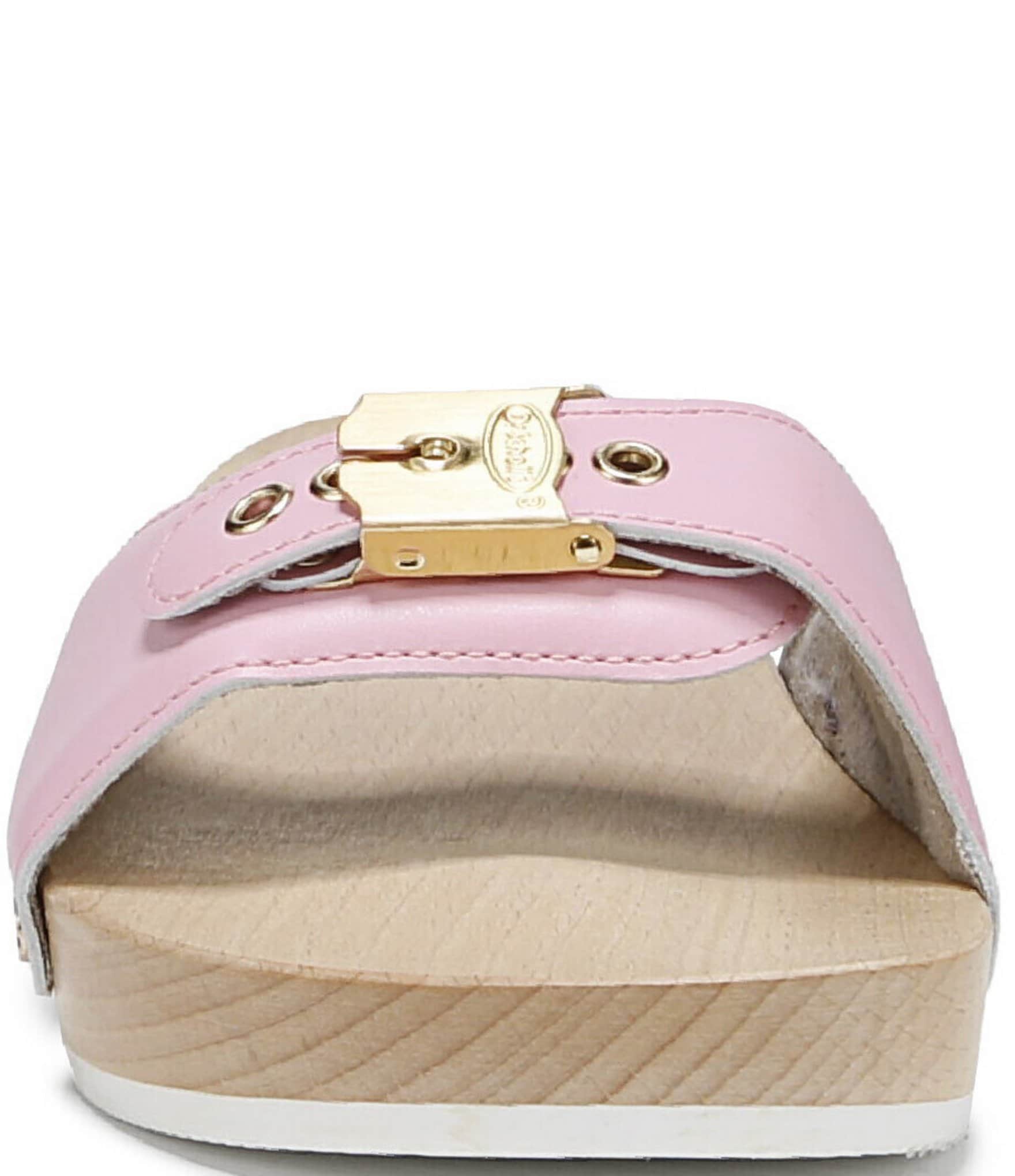 Dr. Scholl's Original Leather Buckle Hardware Platform Slide Sandals