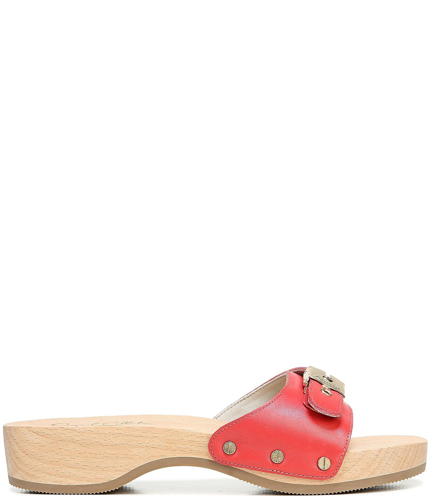 Dr. Scholl's Original Leather Buckle Hardware Platform Slide Sandals