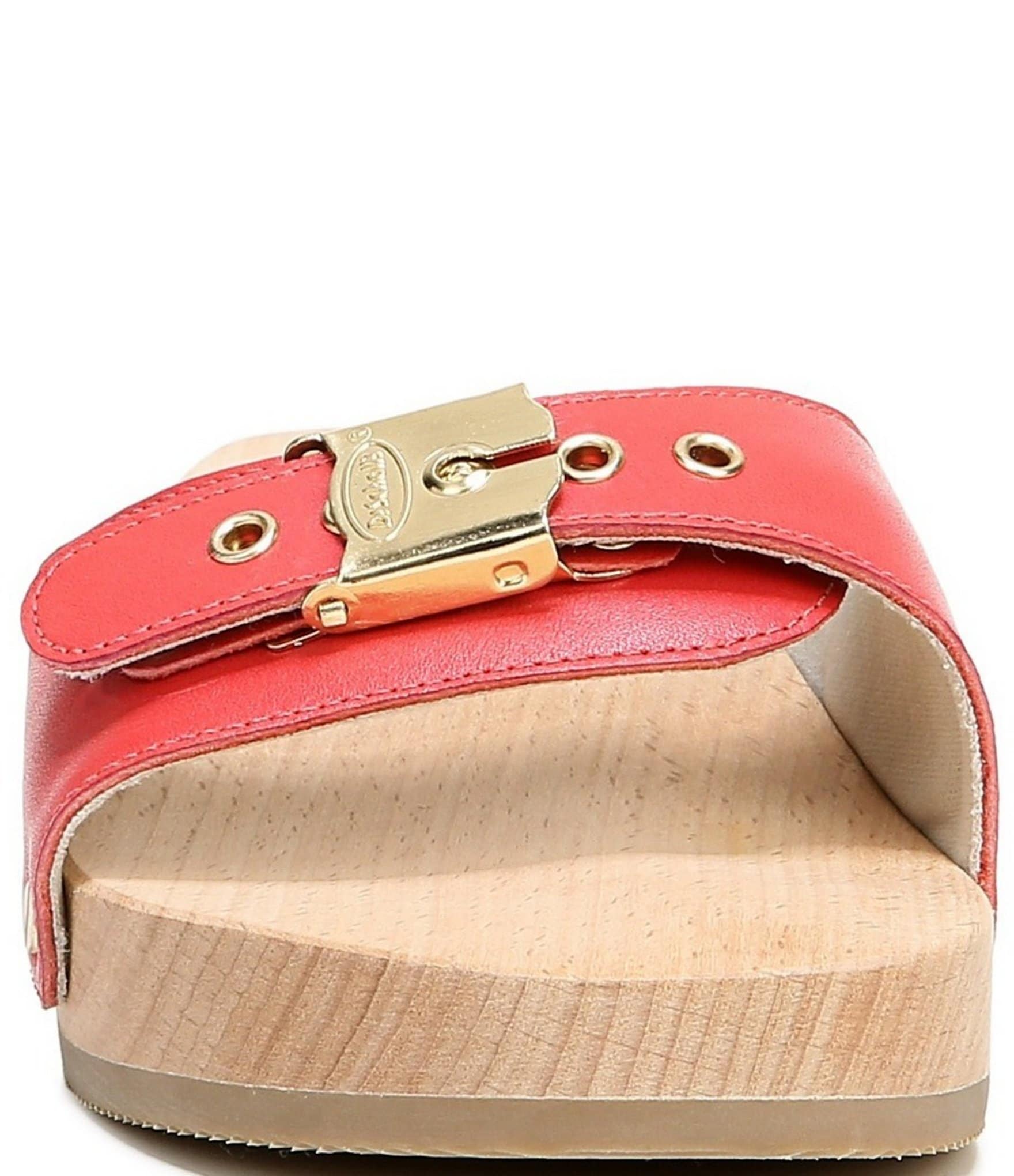 Dr. Scholl's Original Leather Buckle Hardware Platform Slide Sandals