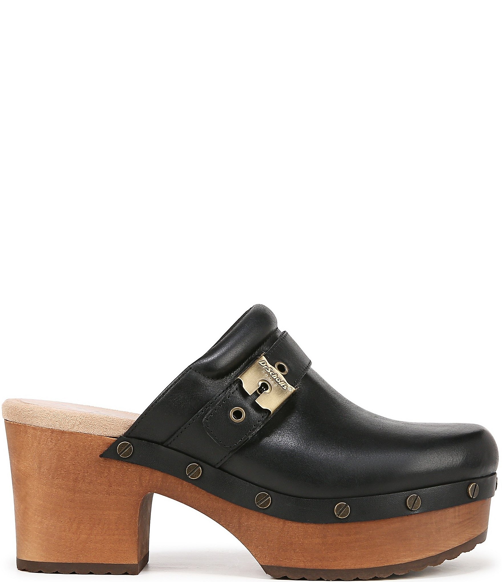 Dr. Scholl's Original Joy Leather Buckle Hardware Strap Platform Clogs