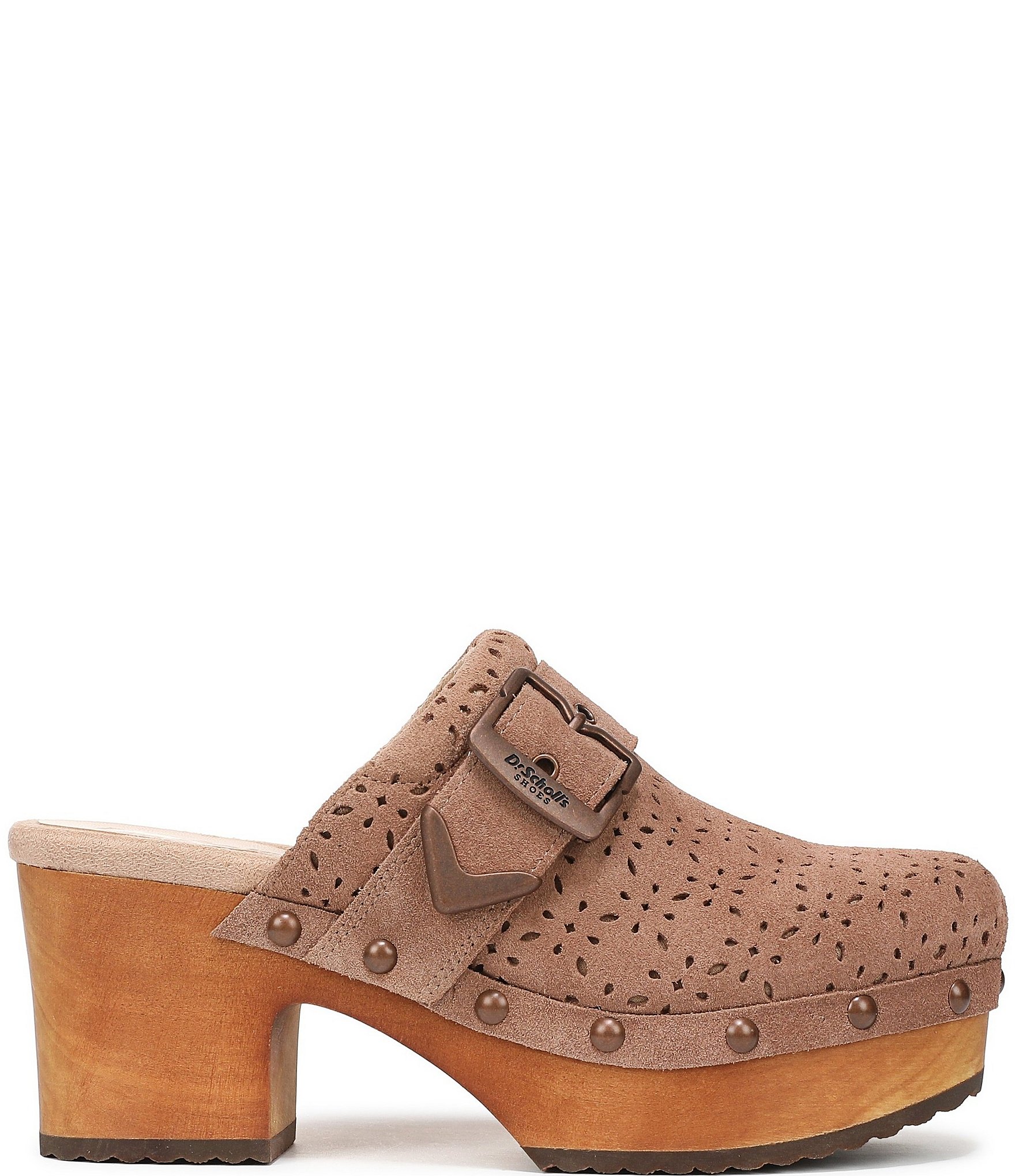 Dr. Scholl's Original Ranch Perforated Suede Buckle Strap Platform Clogs