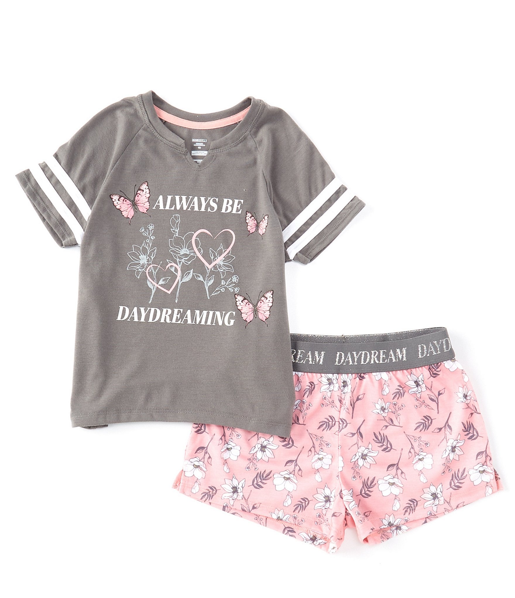 Dream Life Big 7-16 Short-Sleeve Butterfly Sleep Tee & Floral-Printed Pajama Shorts | Dillard's