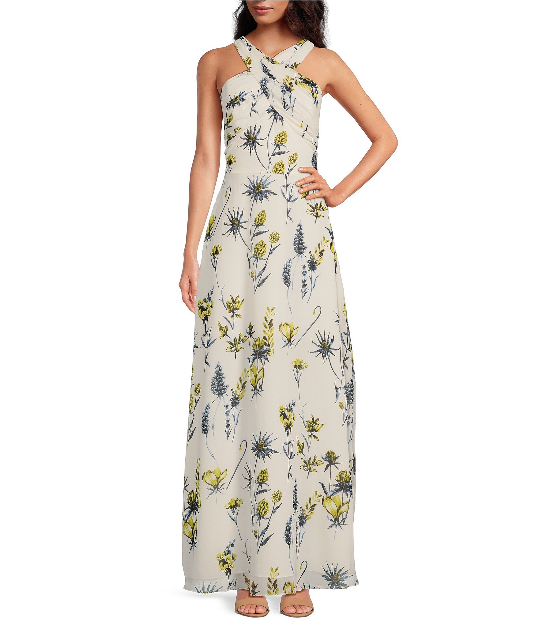 Floral V Neck Sleeveless Cotton Spring Summer Maxi Dress - Petallush