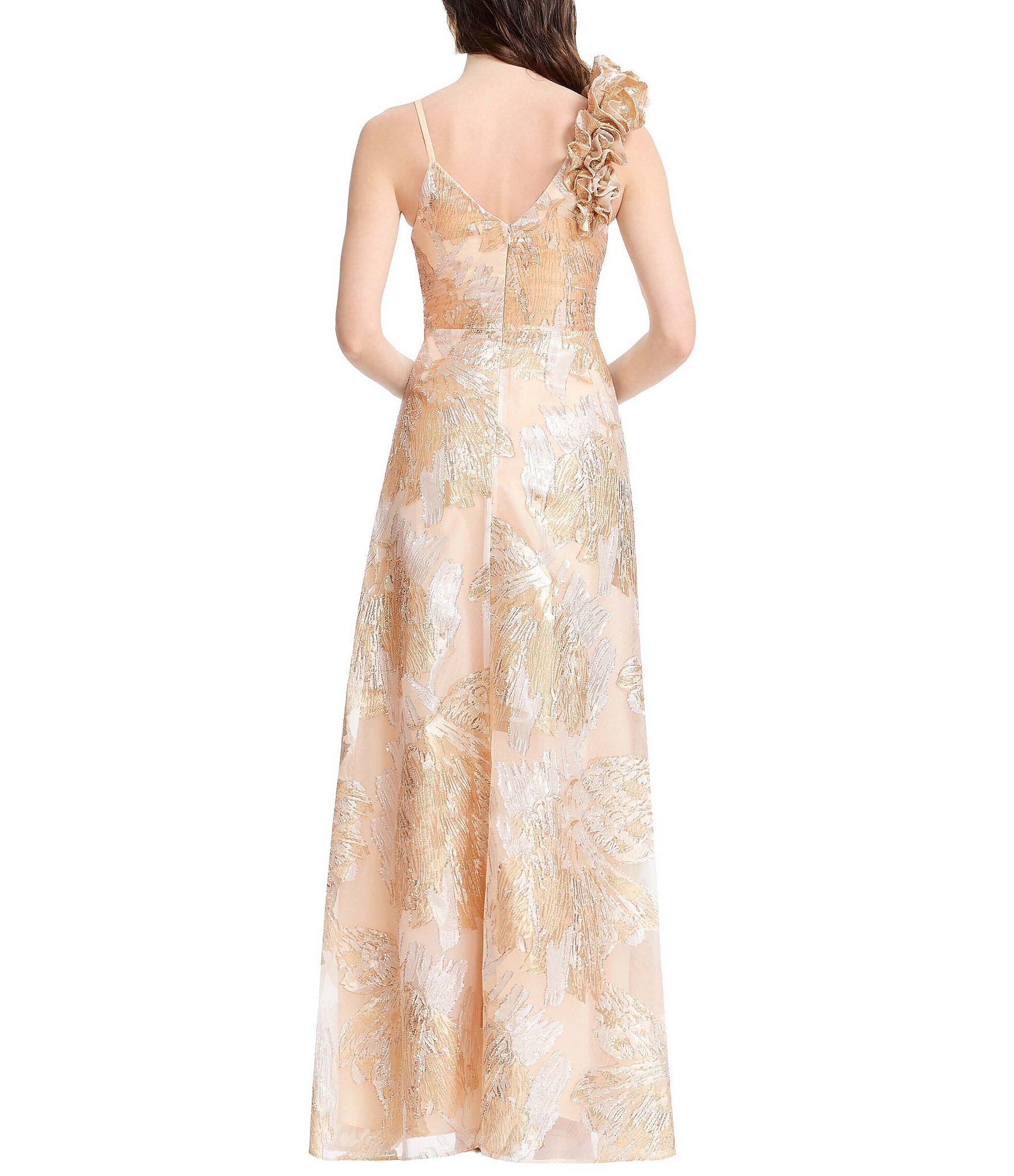 Dress the Population Camelia Sweetheart Metallic Jacquard Pleated Gown