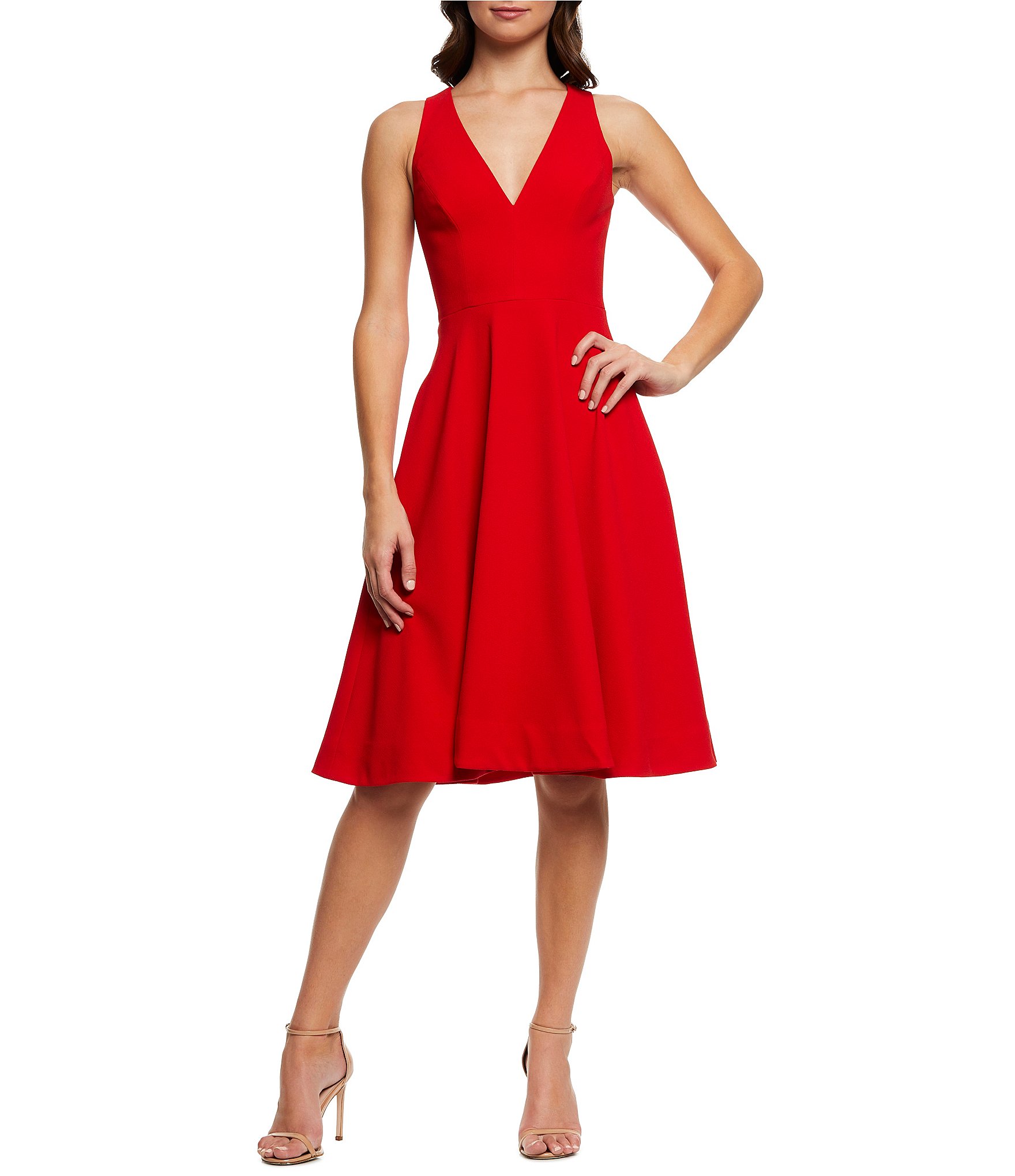 Dress the Population Catalina Crepe V-Neck Sleeveless A-Line Dress