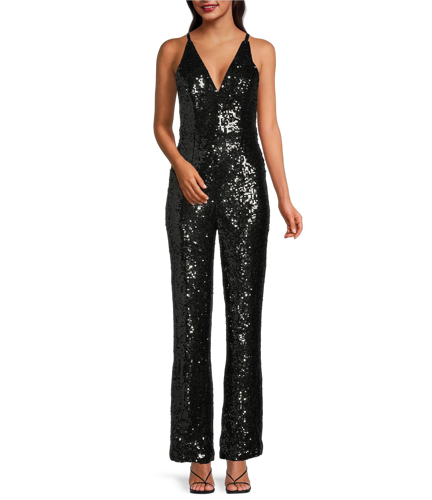 Womens Sequin Jumpsuit Ladies Sleeveless Wide Leg Formal Evening Party  Playsuit