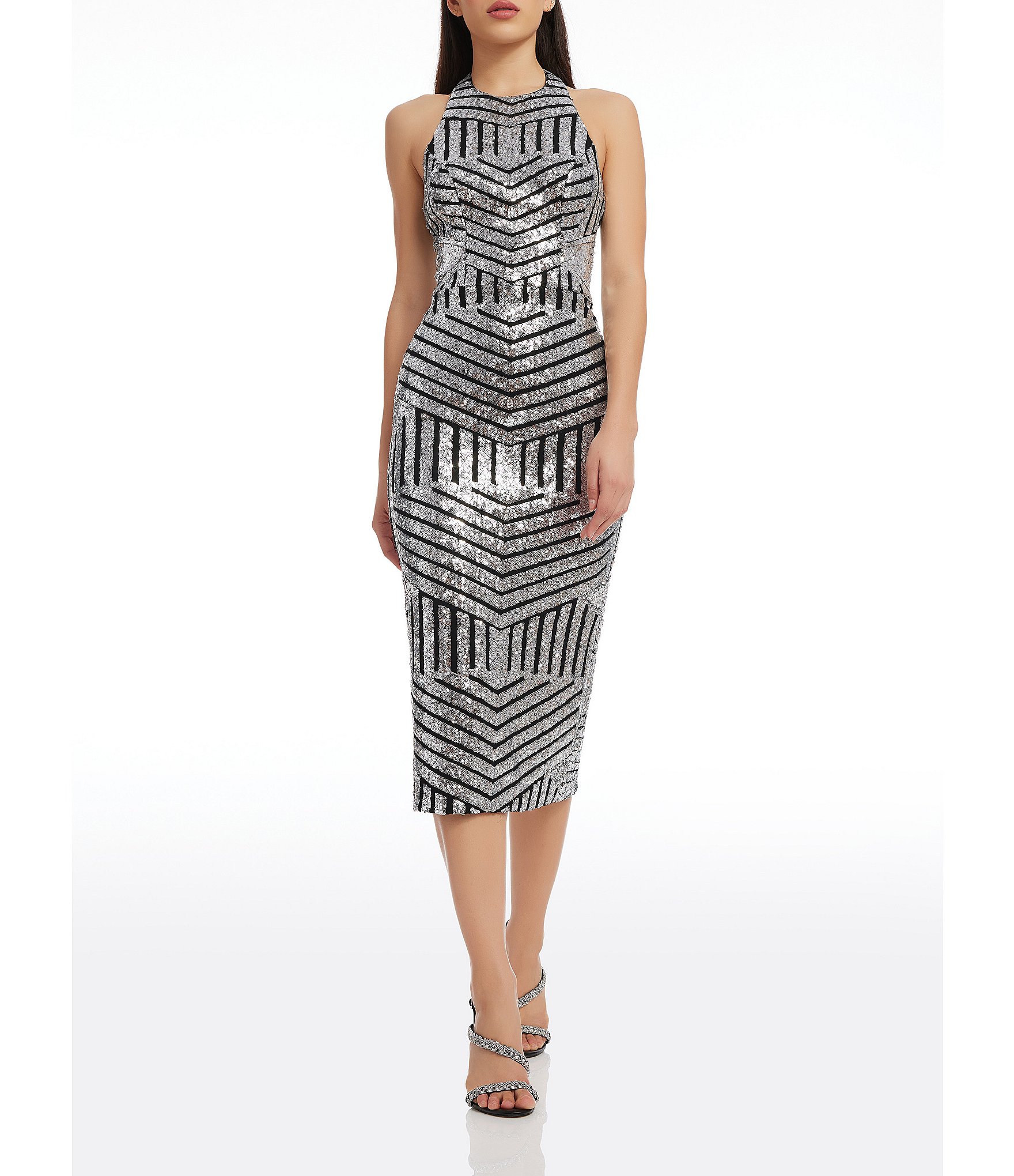 Dress the Population Cleo Sequin Halter Neck Sleeveless Dress | Dillard's