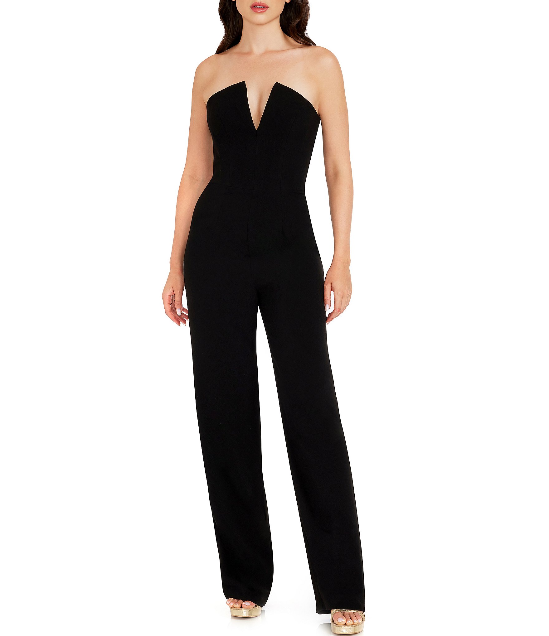 Dress the Population Fernanda Crepe Strapless V Neck Sleeveless Jumpsuit