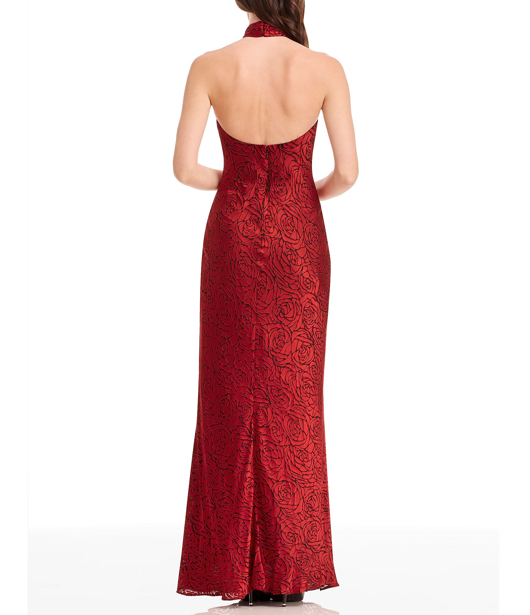 Dress the Population Halter Mock Neck Sheath Gown With Extended Neck Drape