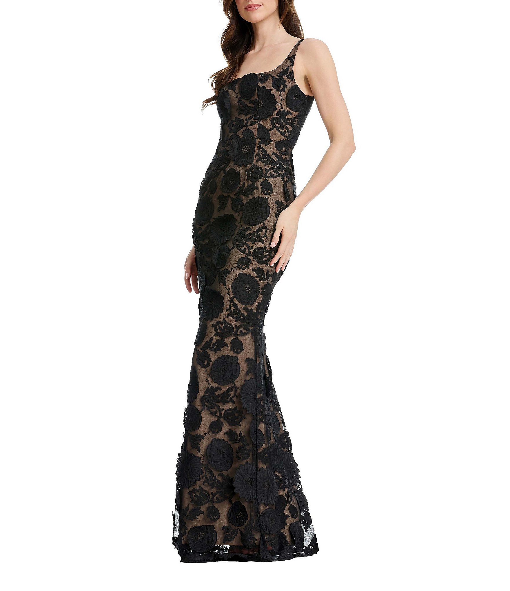 Dress the Population Lorena Sleeveless Square Neck Column Gown