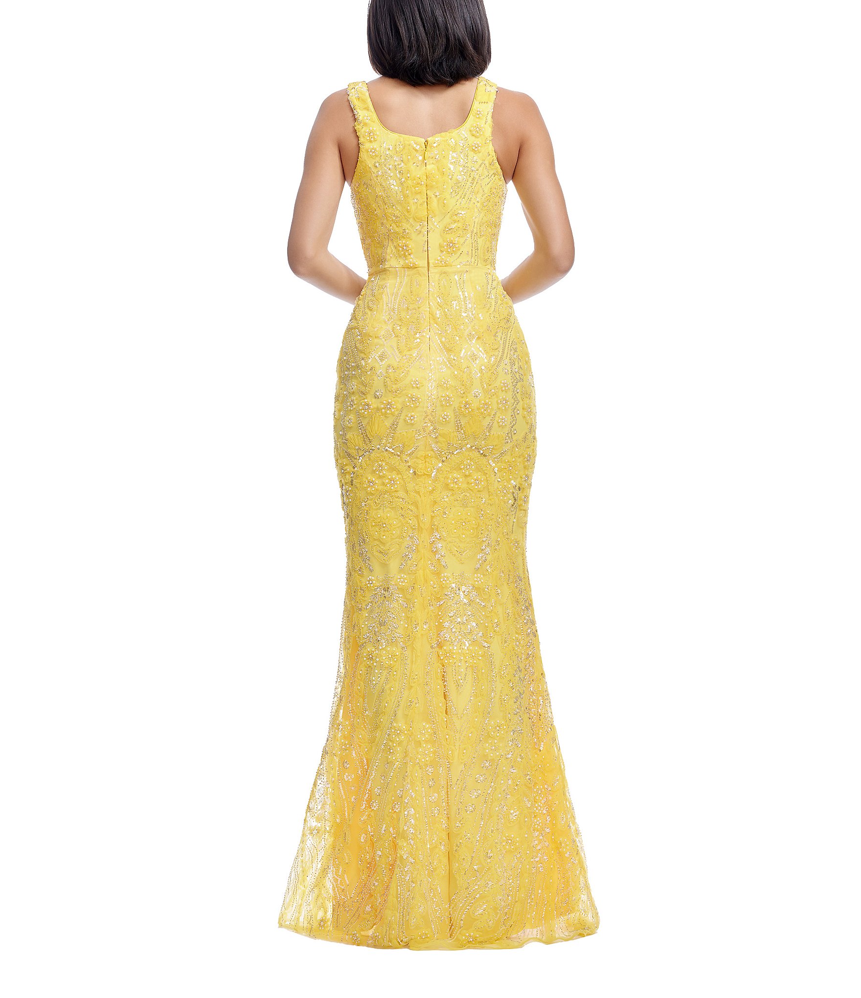 Dress the Population Tyra Sequin Square Neck Sleeveless Mermaid Gown