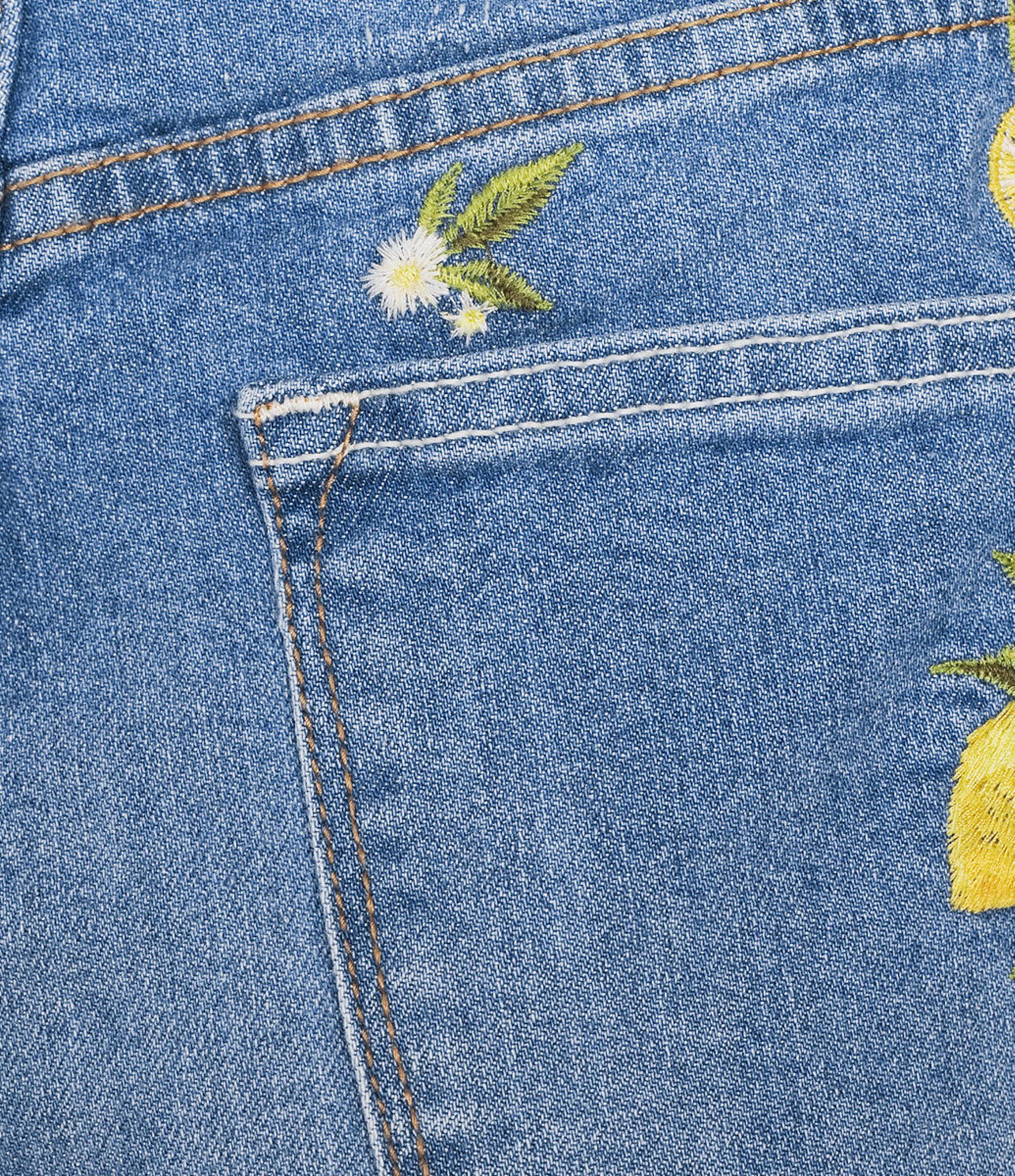 Driftwood Stretch Denim Embroidered High Rise Cuffed Shorts