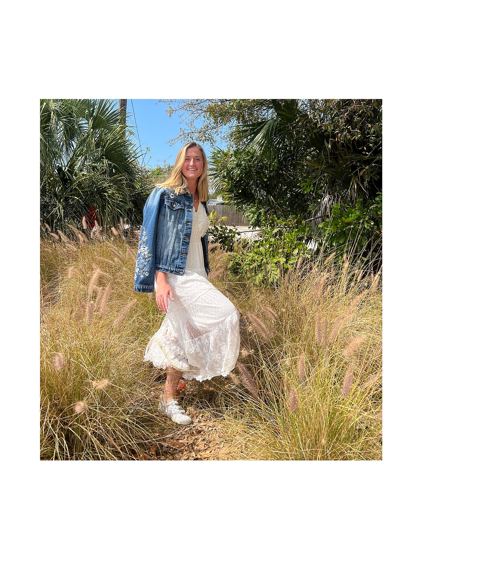 Driftwood X Bluebell Fleur Embroidered Point Collar Long Sleeve Denim Statement Jacket