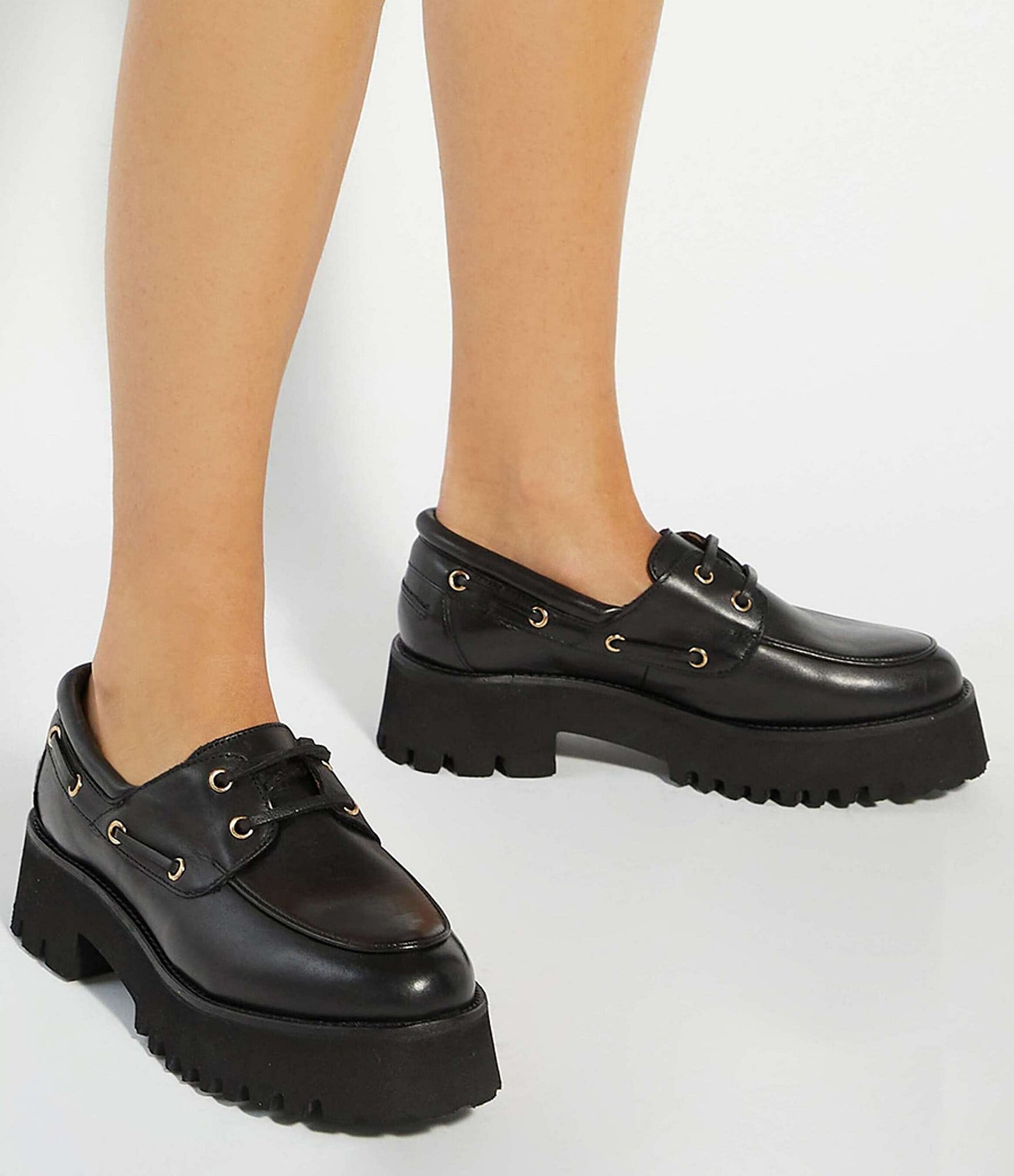Dune London Griffyn Leather Lace Up Platform Boat Shoes